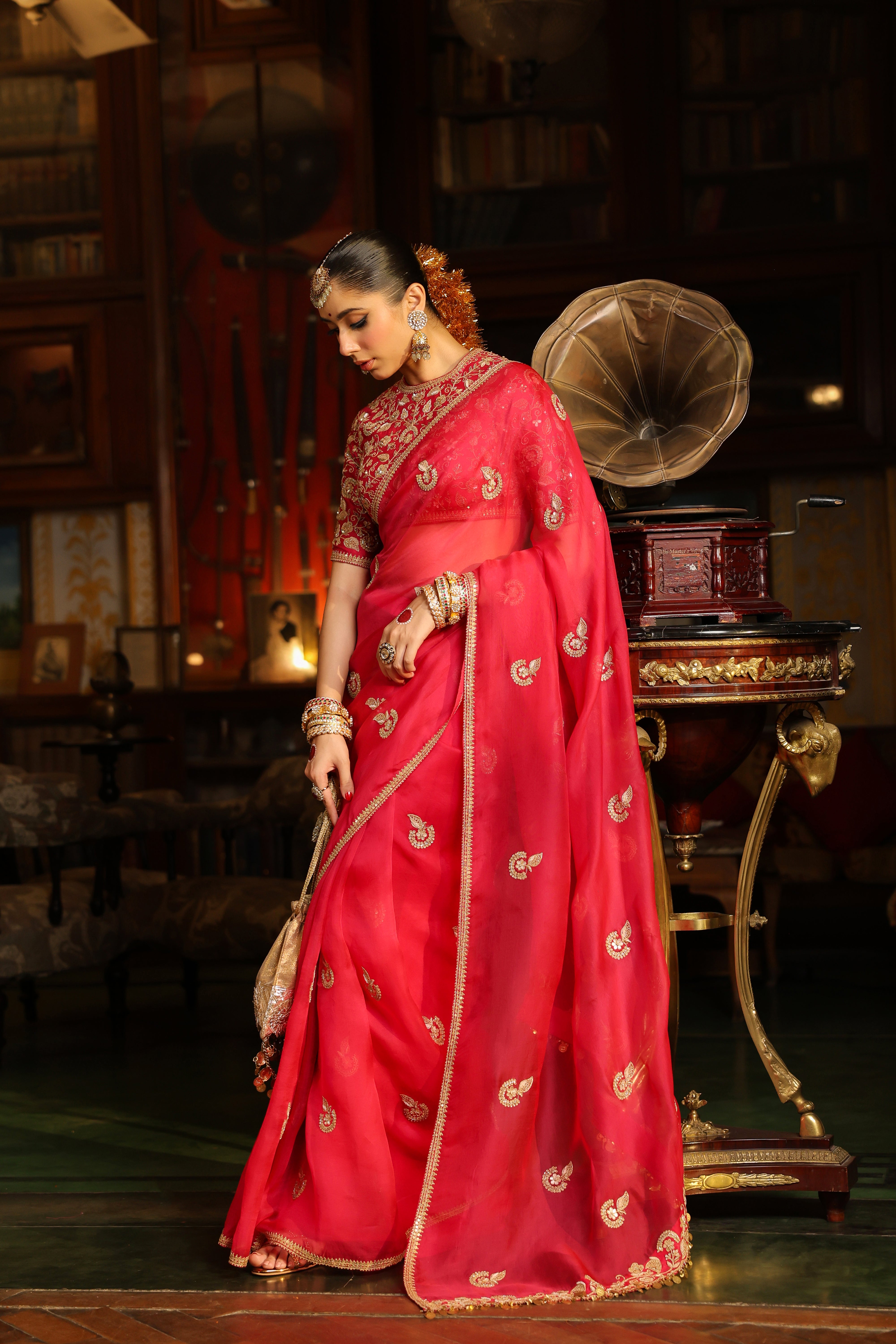 Ahista Dark Pink Gota Patti Saree Set