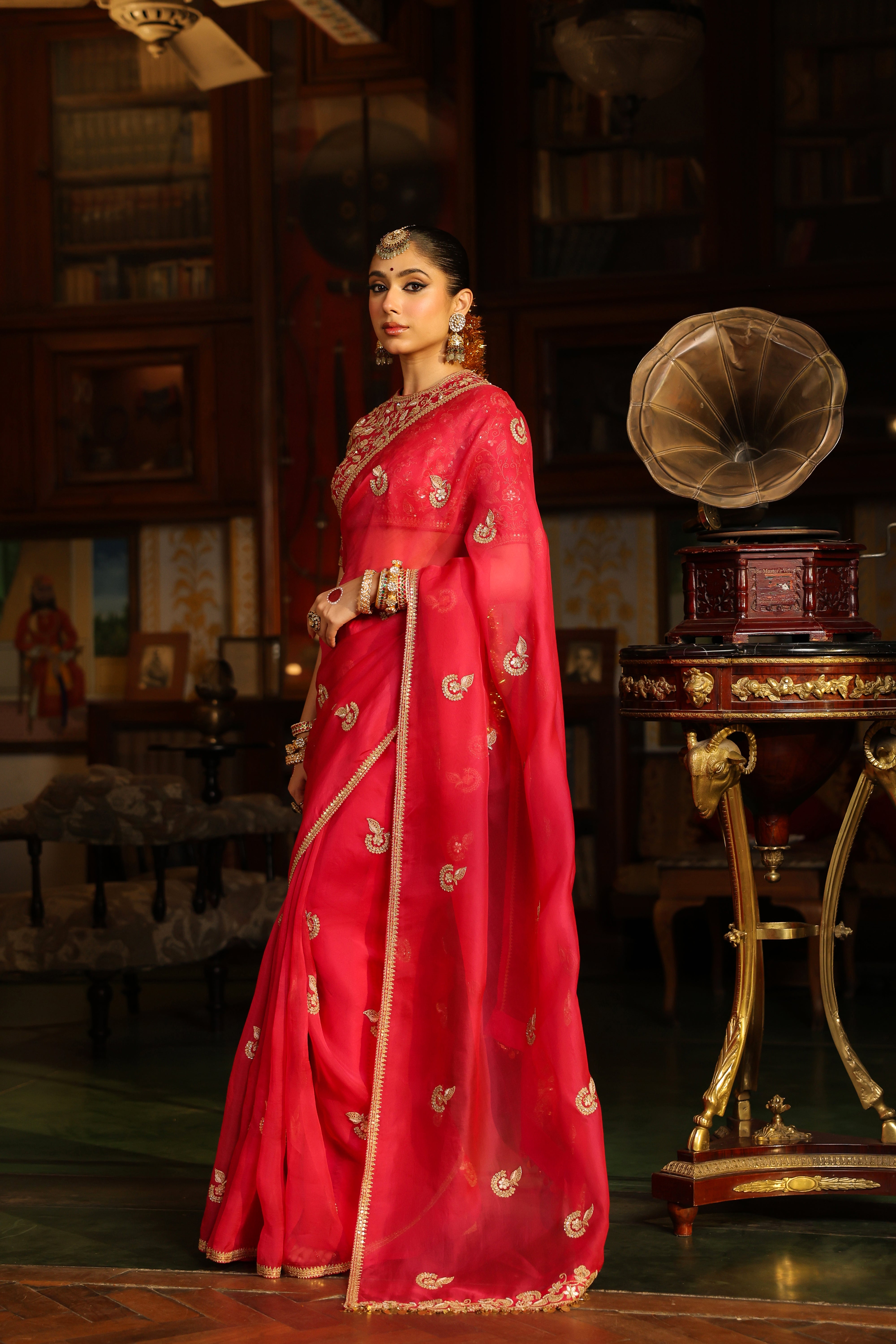 Ahista Dark Pink Gota Patti Saree Set