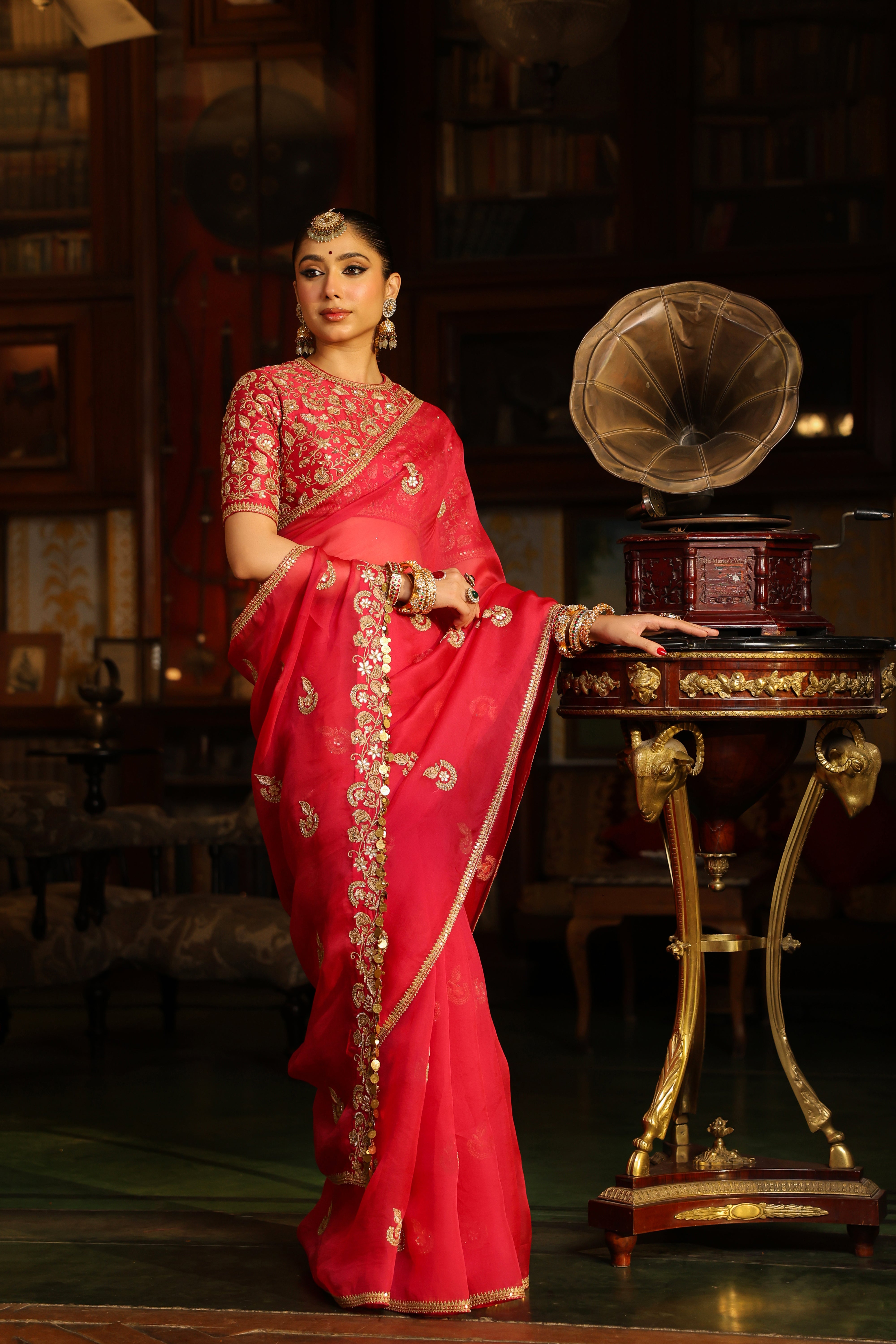 Ahista Dark Pink Gota Patti Saree Set