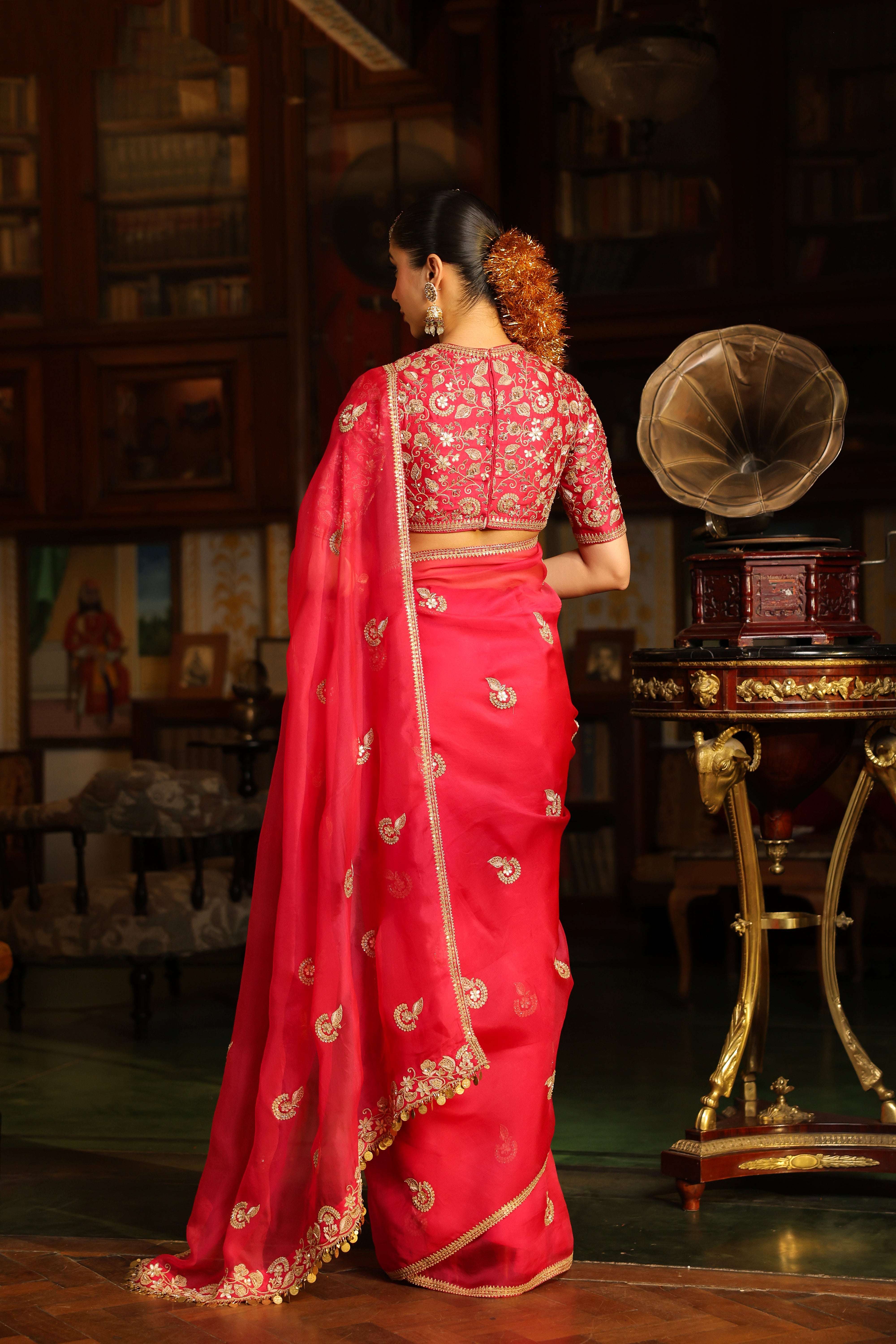 Ahista Dark Pink Gota Patti Saree Set