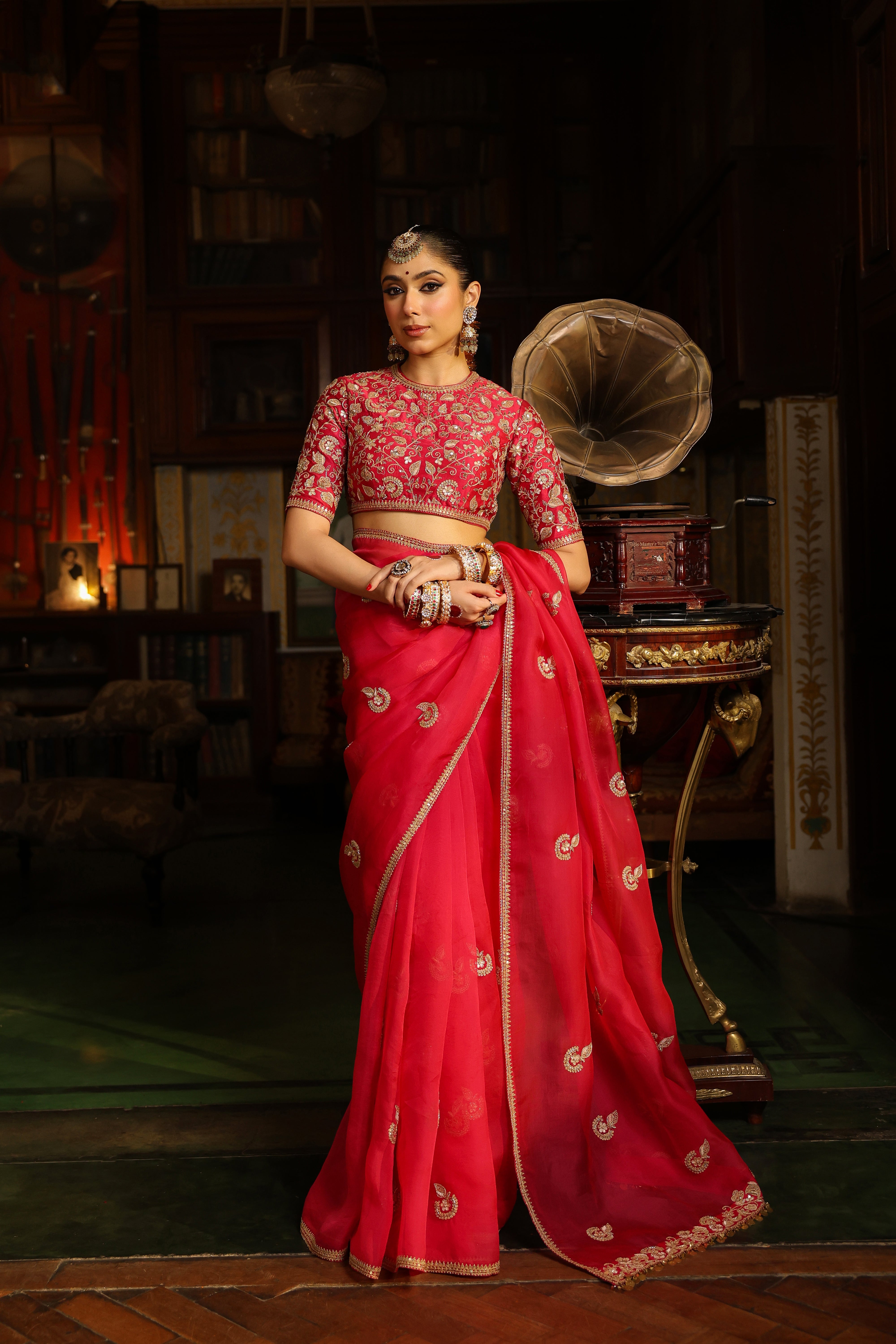 Ahista Dark Pink Gota Patti Saree Set