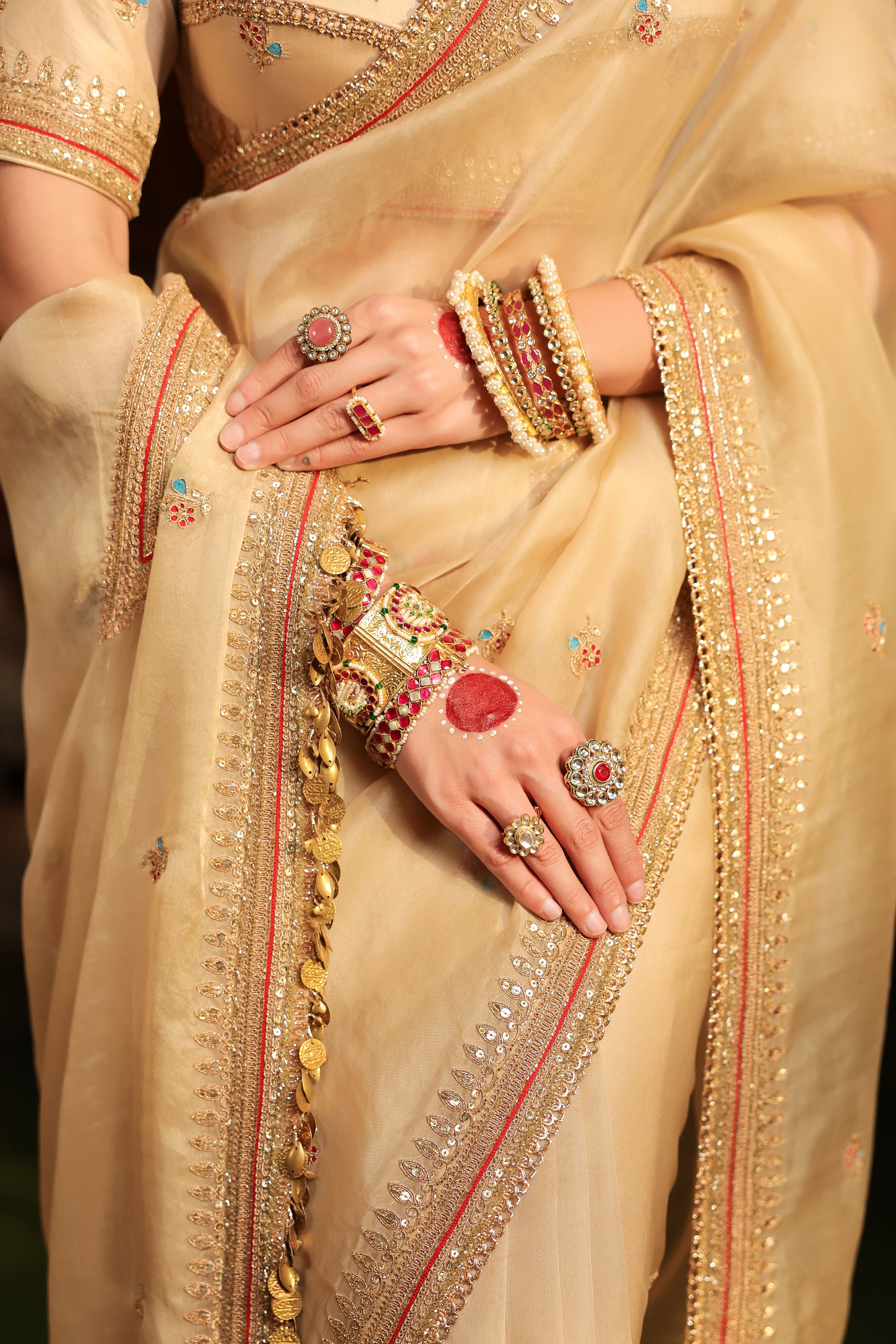 Ahista Ivory Patti Buta Saree Set