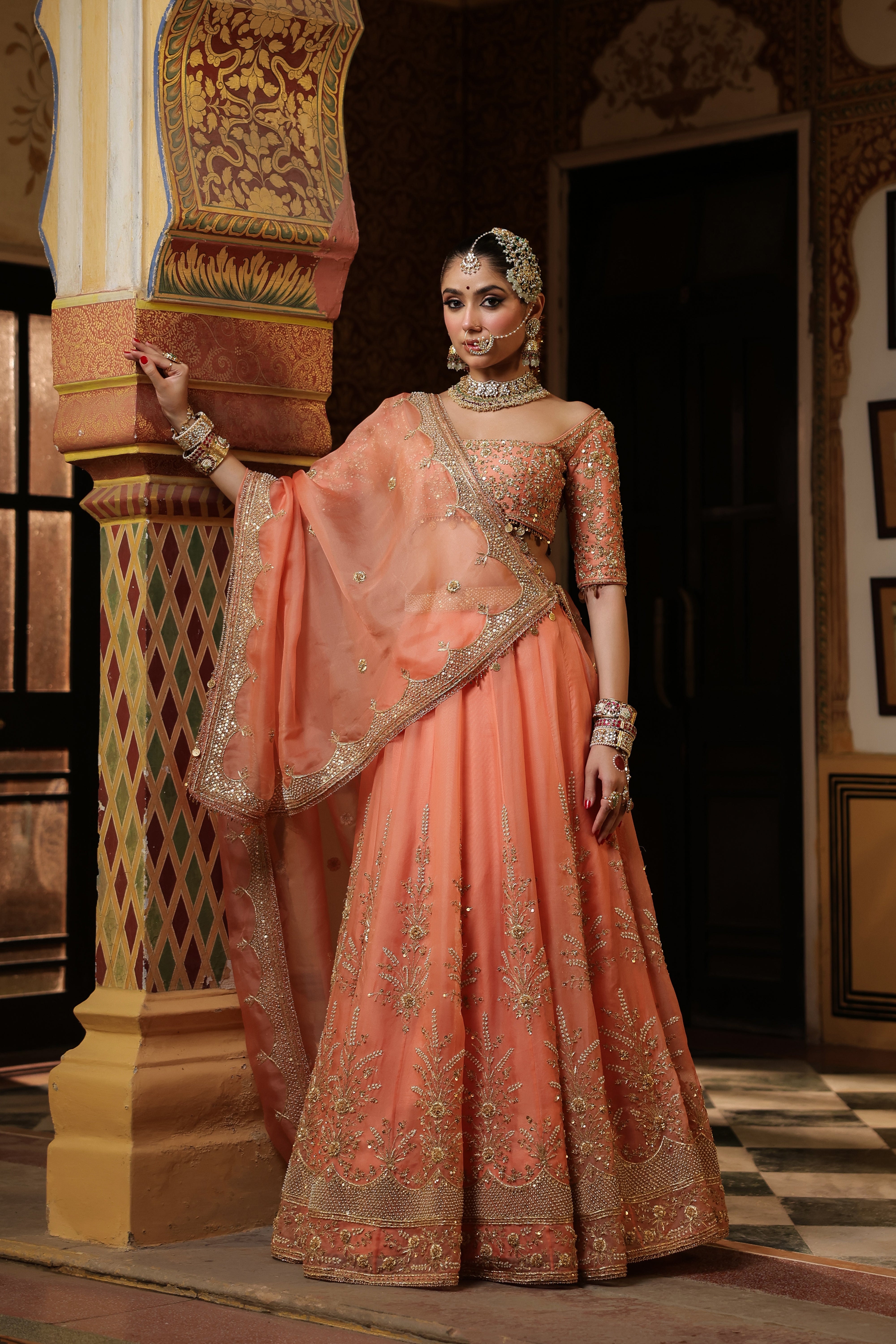 Ahista Peach Zardosi Lehenga Set