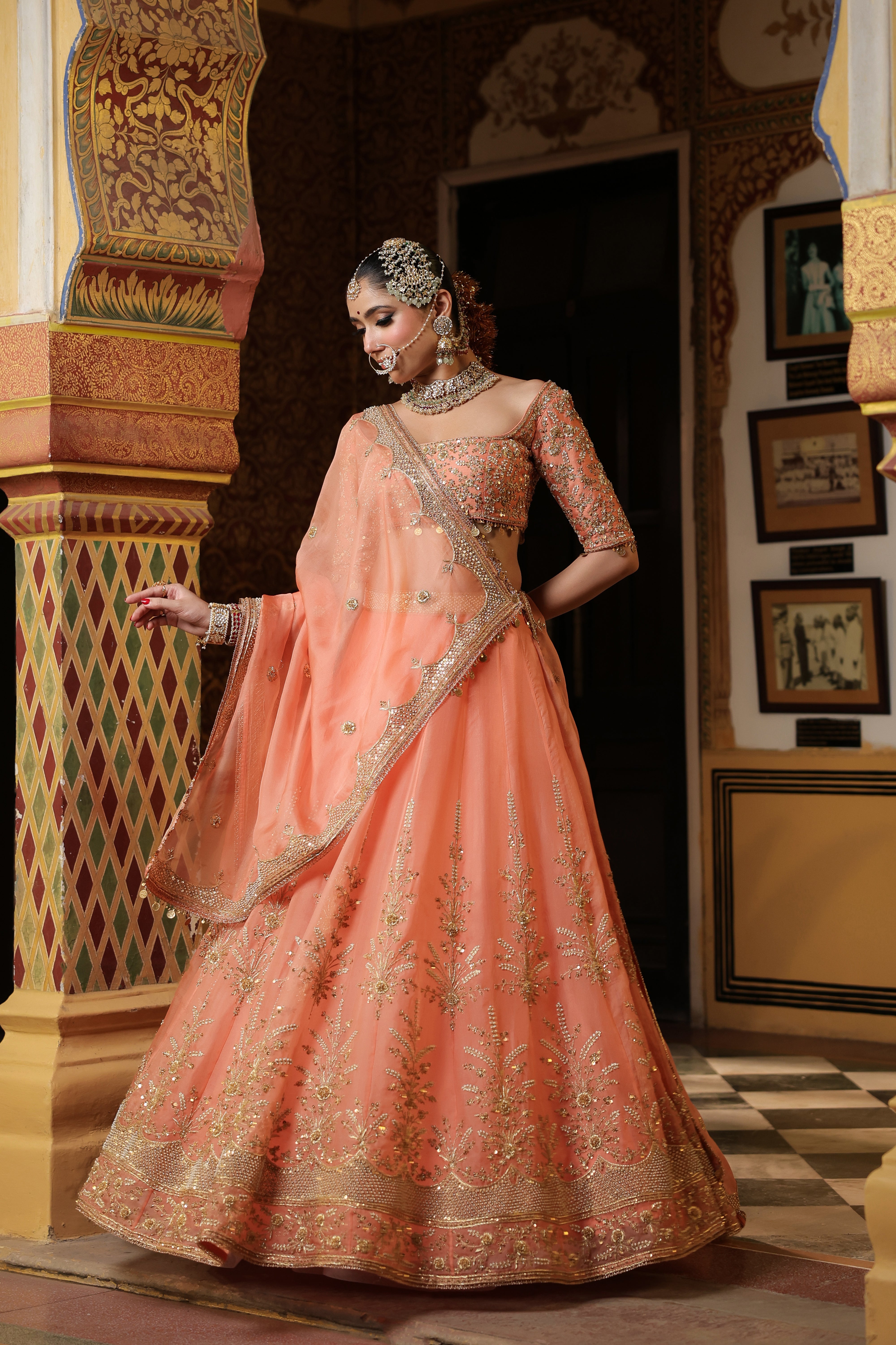 Ahista Peach Zardosi Lehenga Set