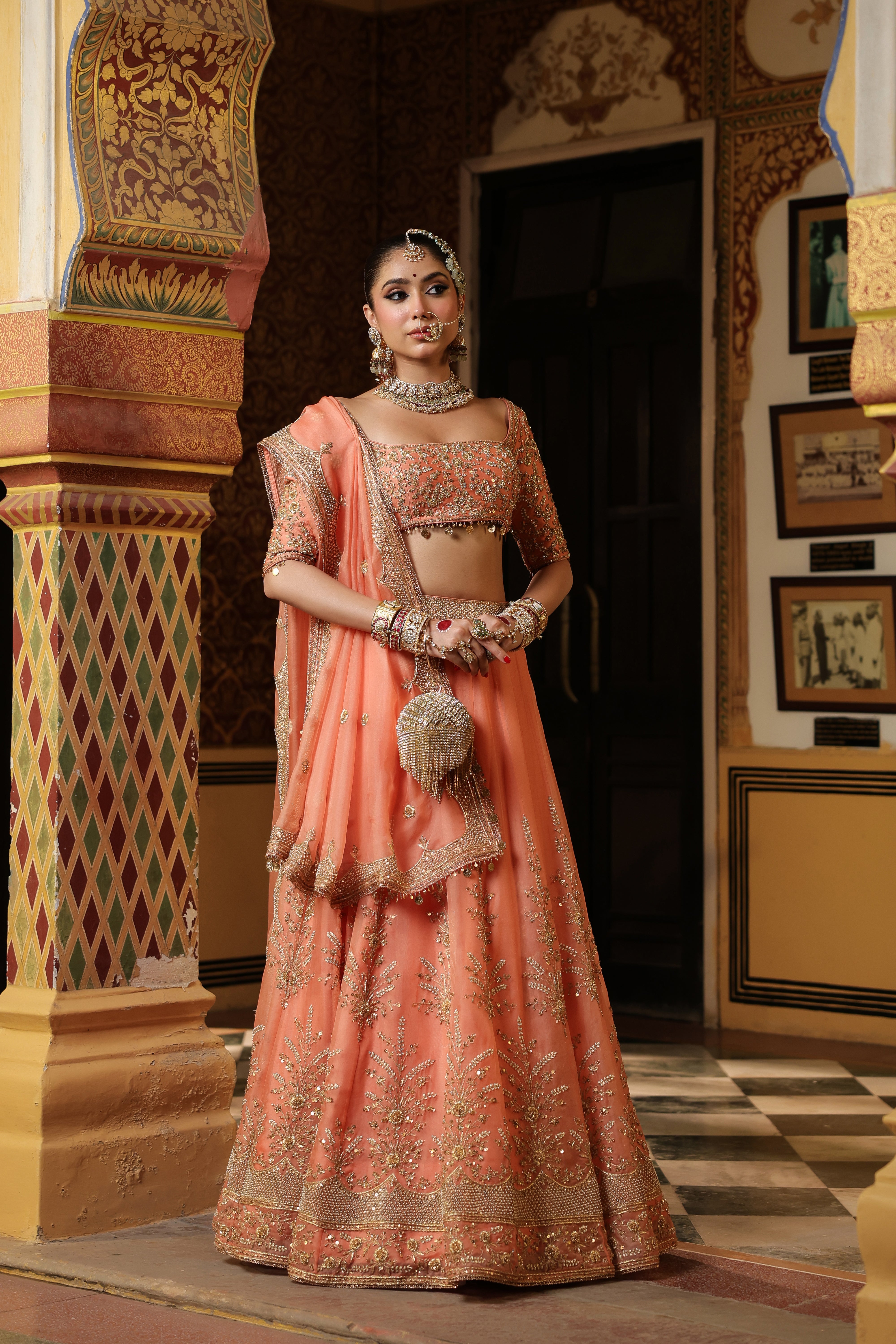 Ahista Peach Zardosi Lehenga Set