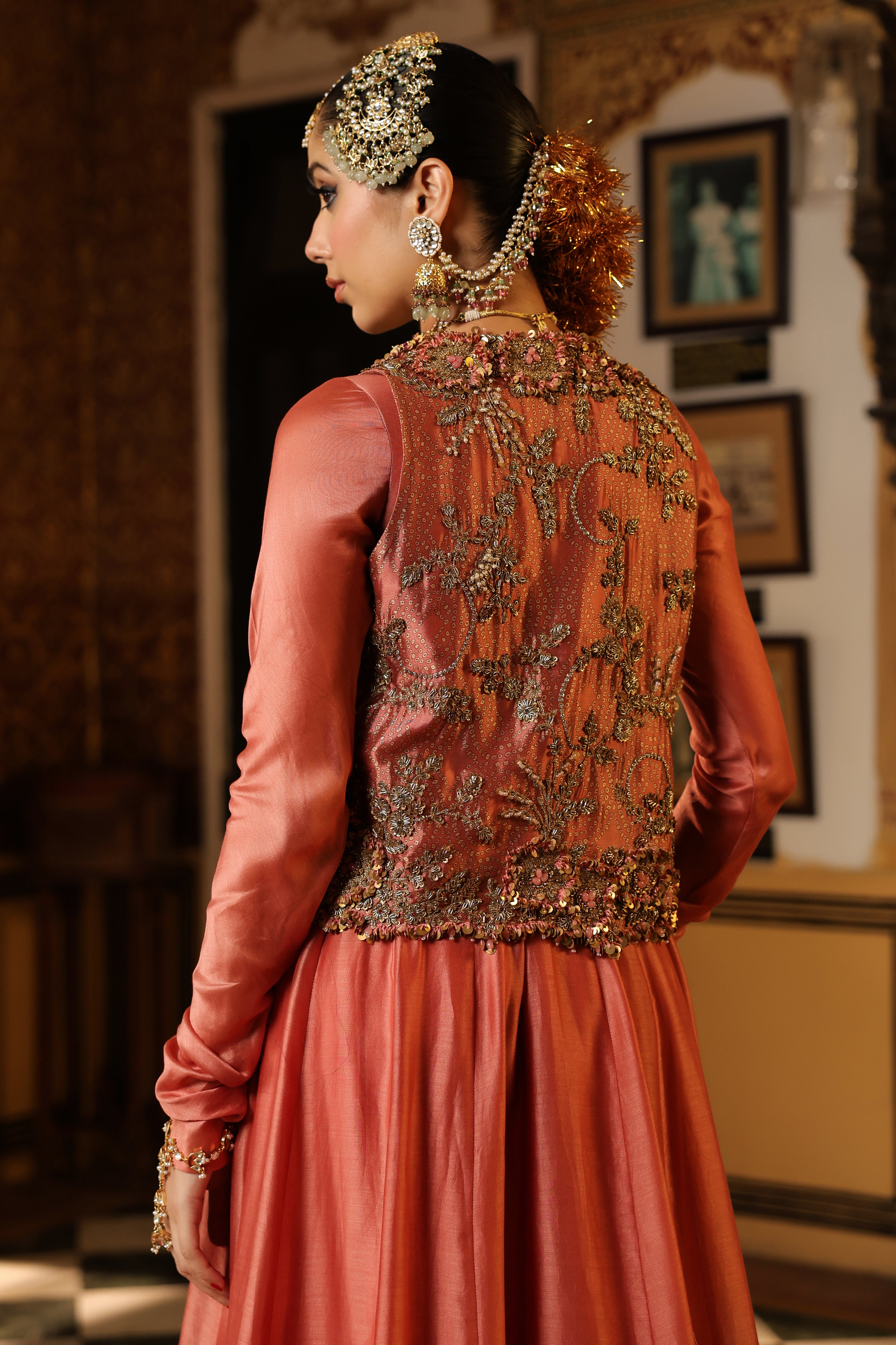 Ahista Rose Pink Jacket Kalidaar Set