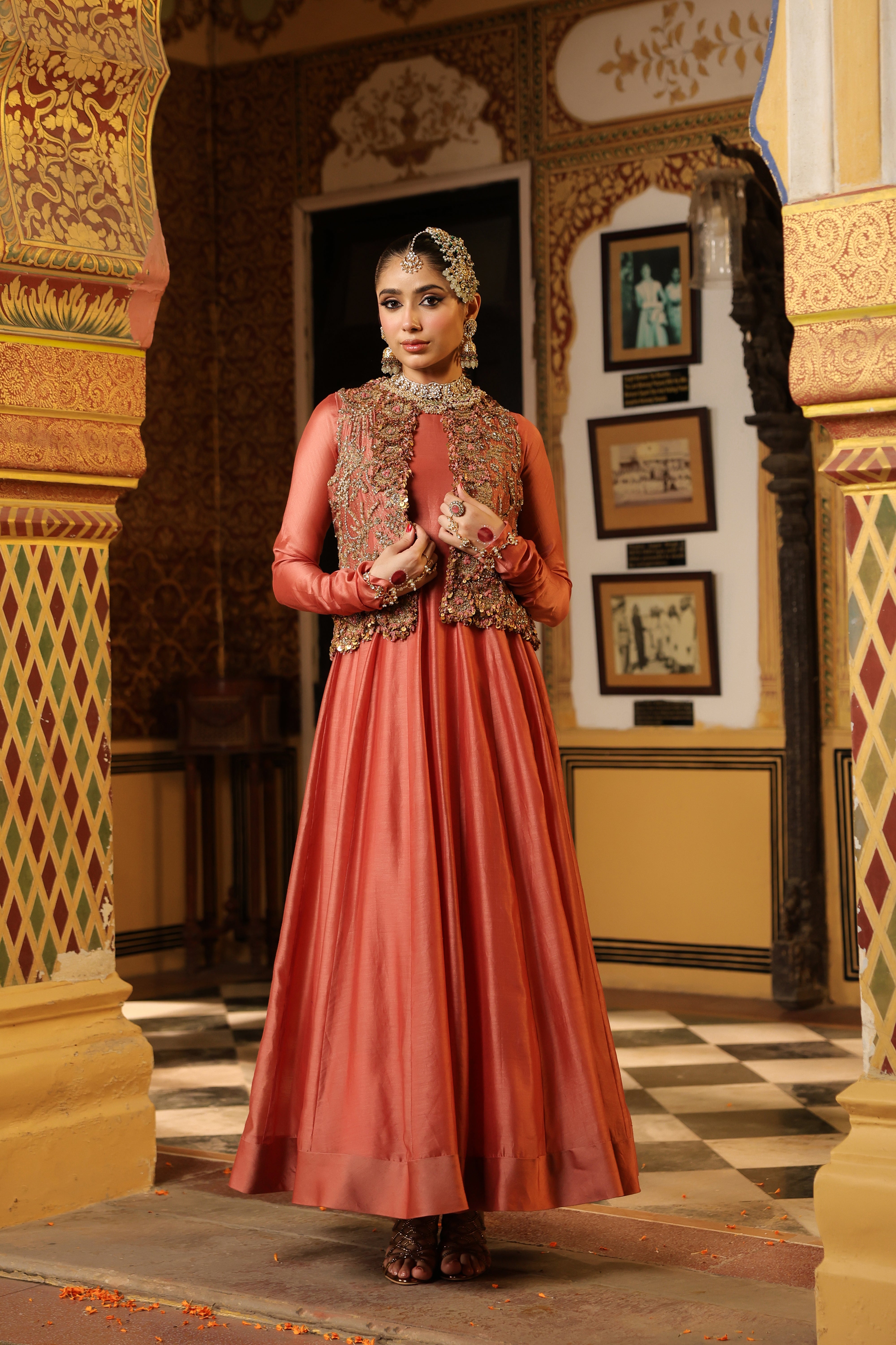 Ahista Rose Pink Jacket Kalidaar Set