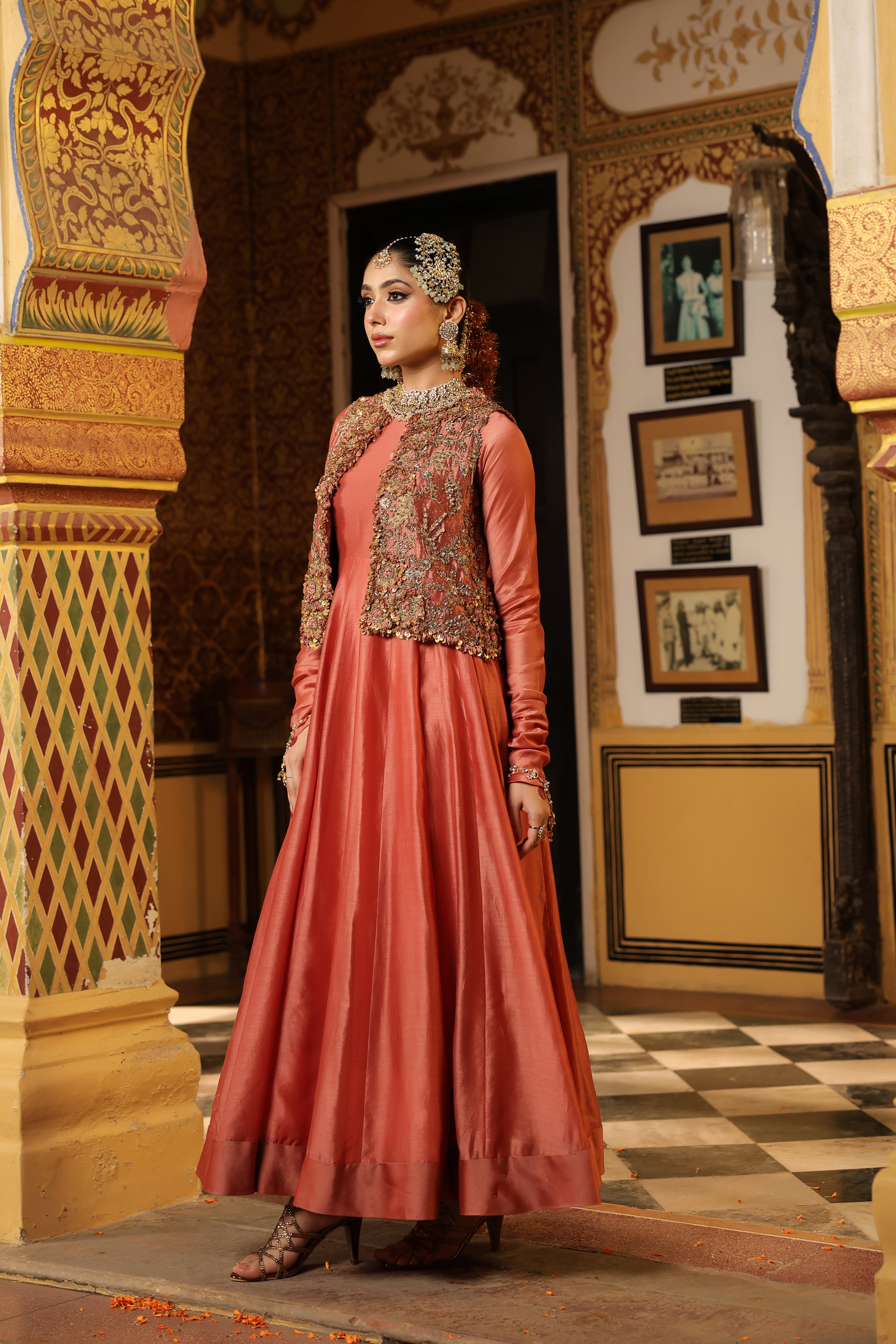 Ahista Rose Pink Jacket Kalidaar Set