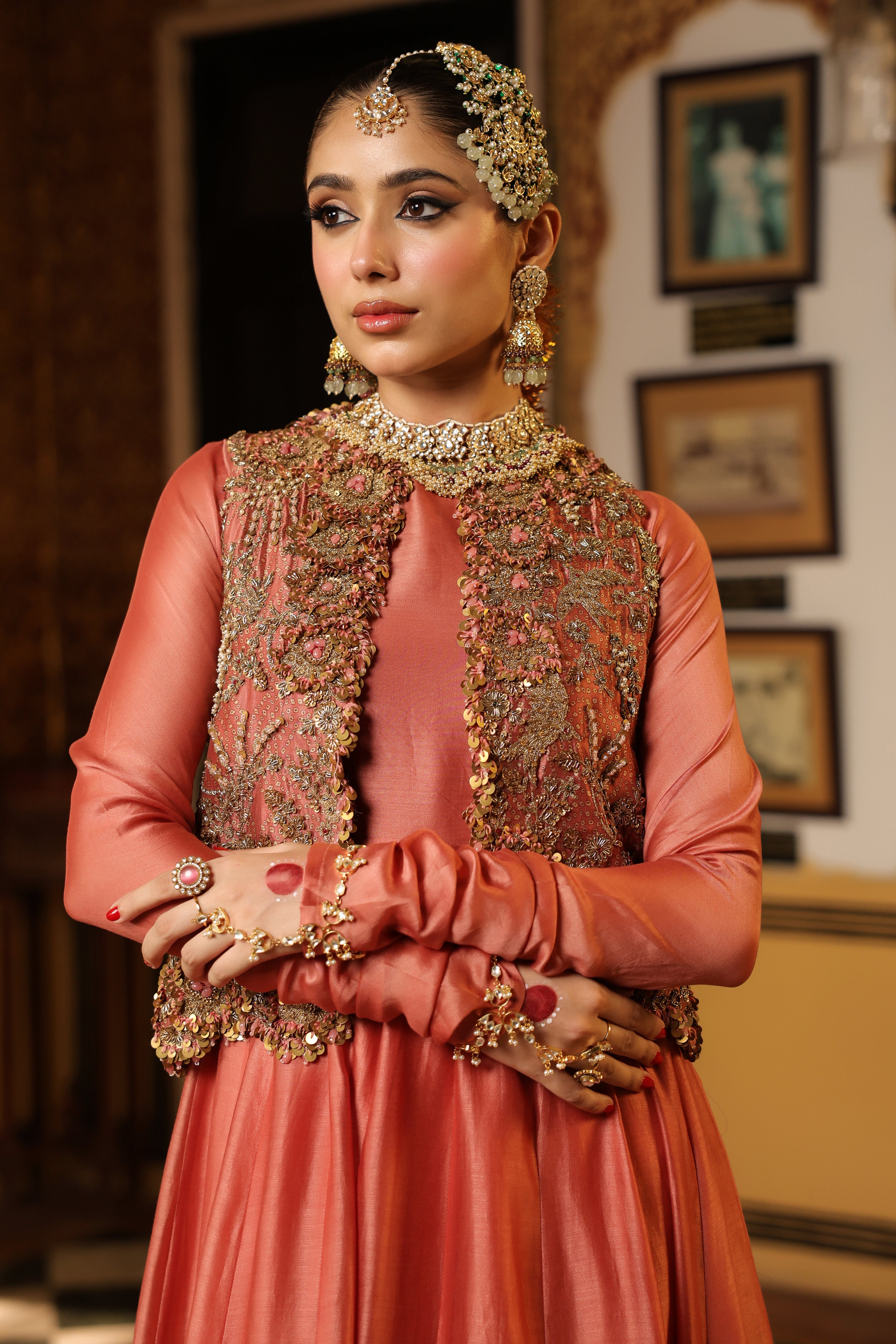 Ahista Rose Pink Jacket Kalidaar Set