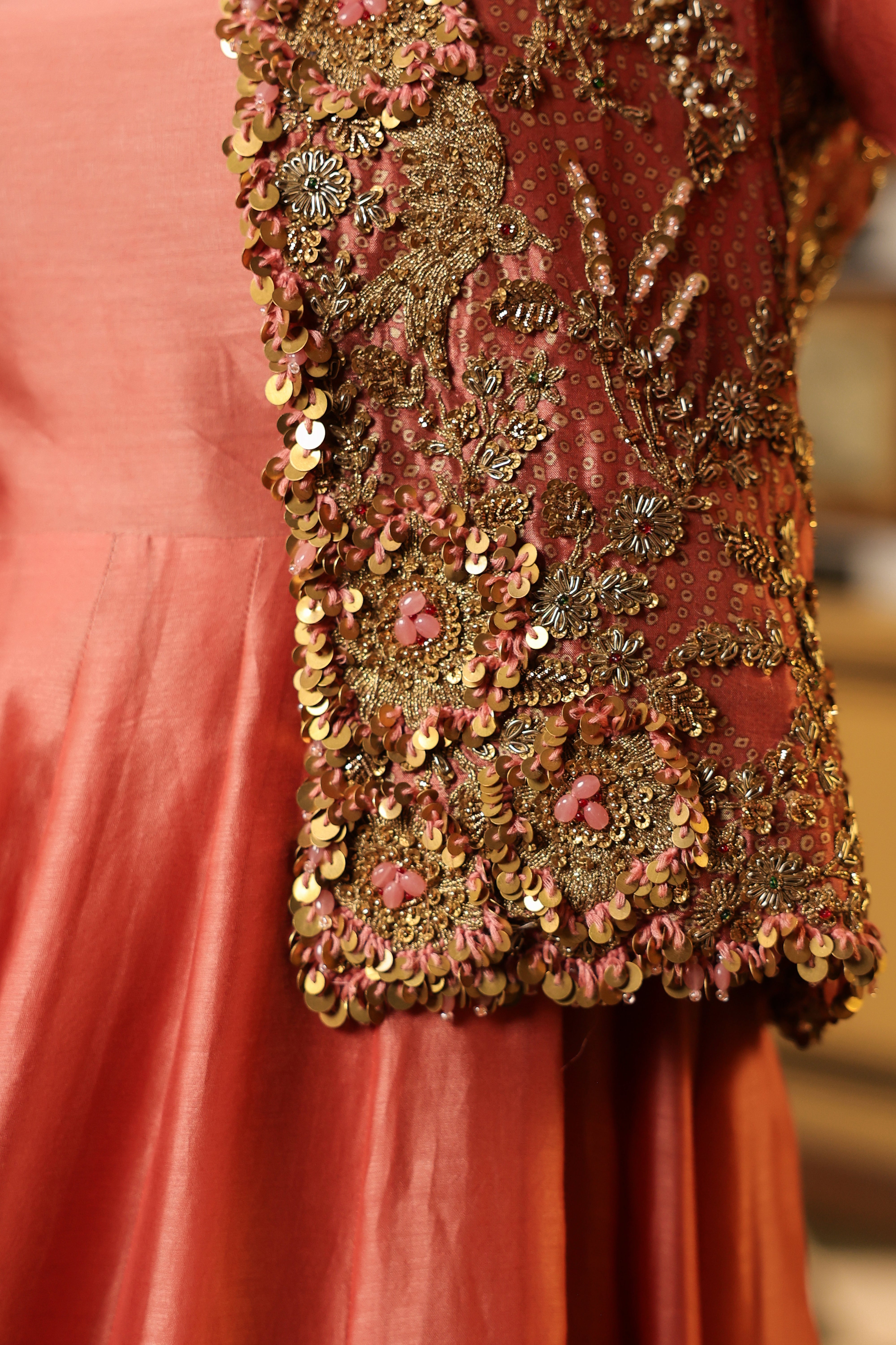 Ahista Rose Pink Jacket Kalidaar Set