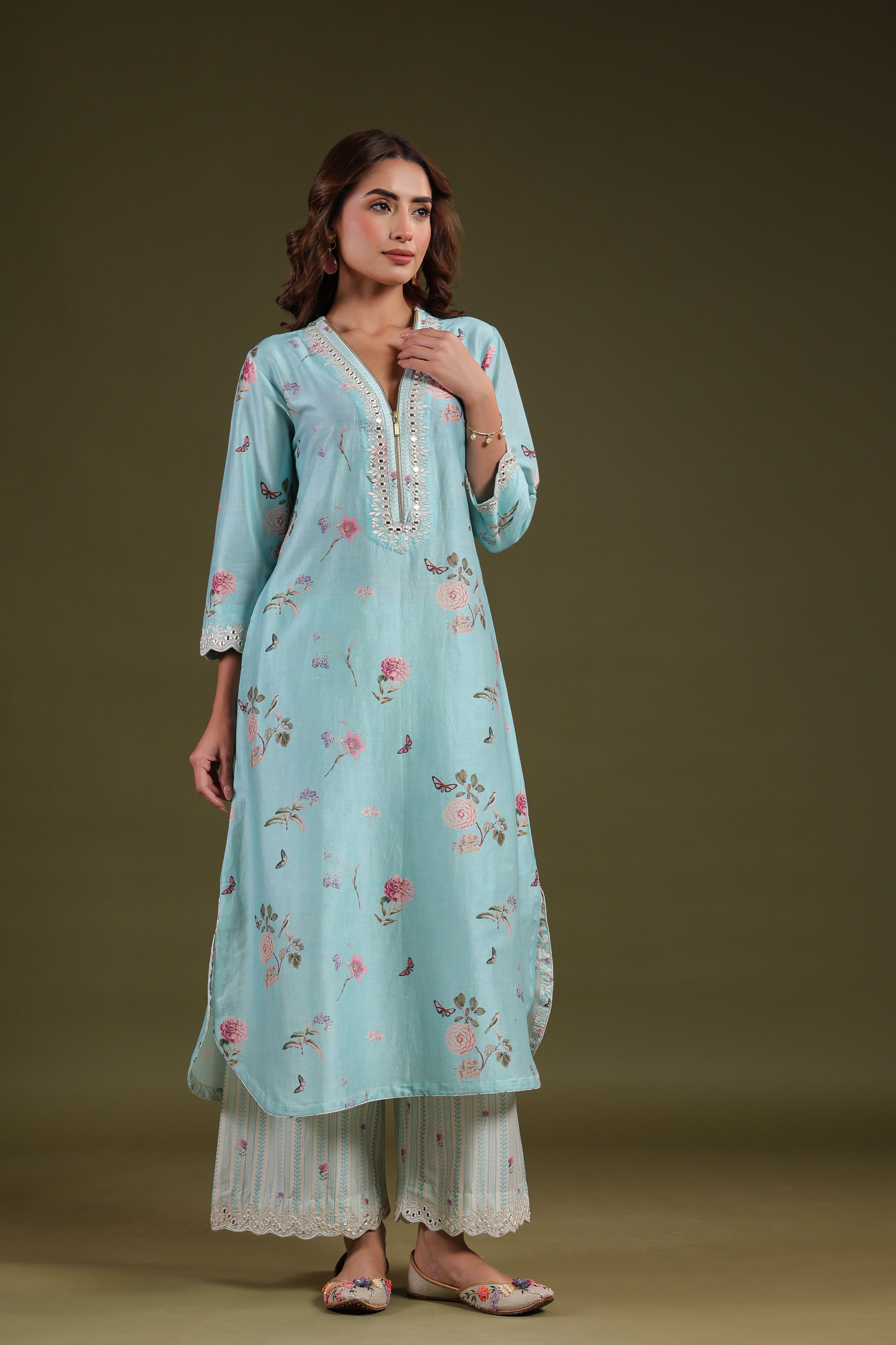 Noor Long Zipper Kurta Set