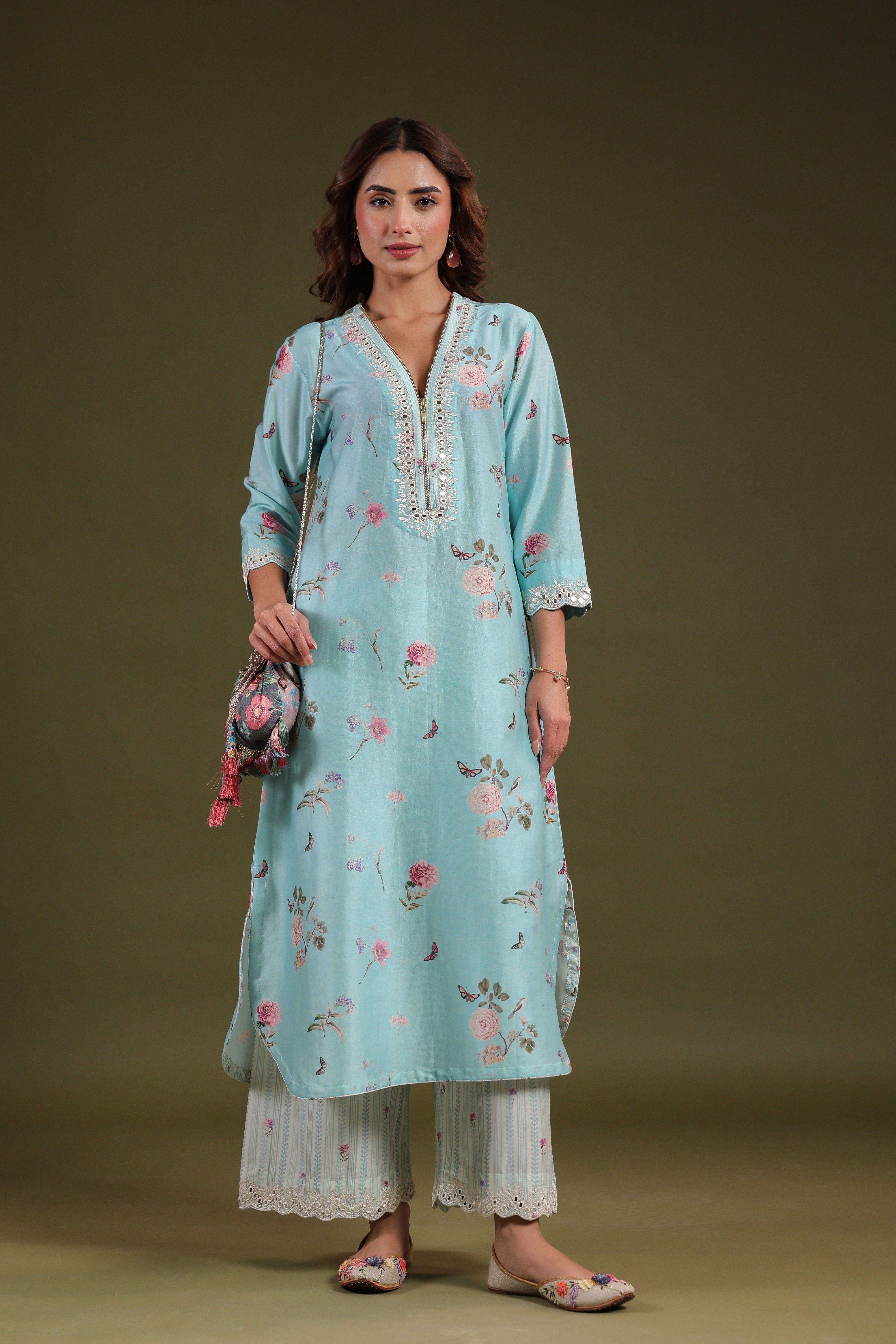 Noor Long Zipper Kurta Set