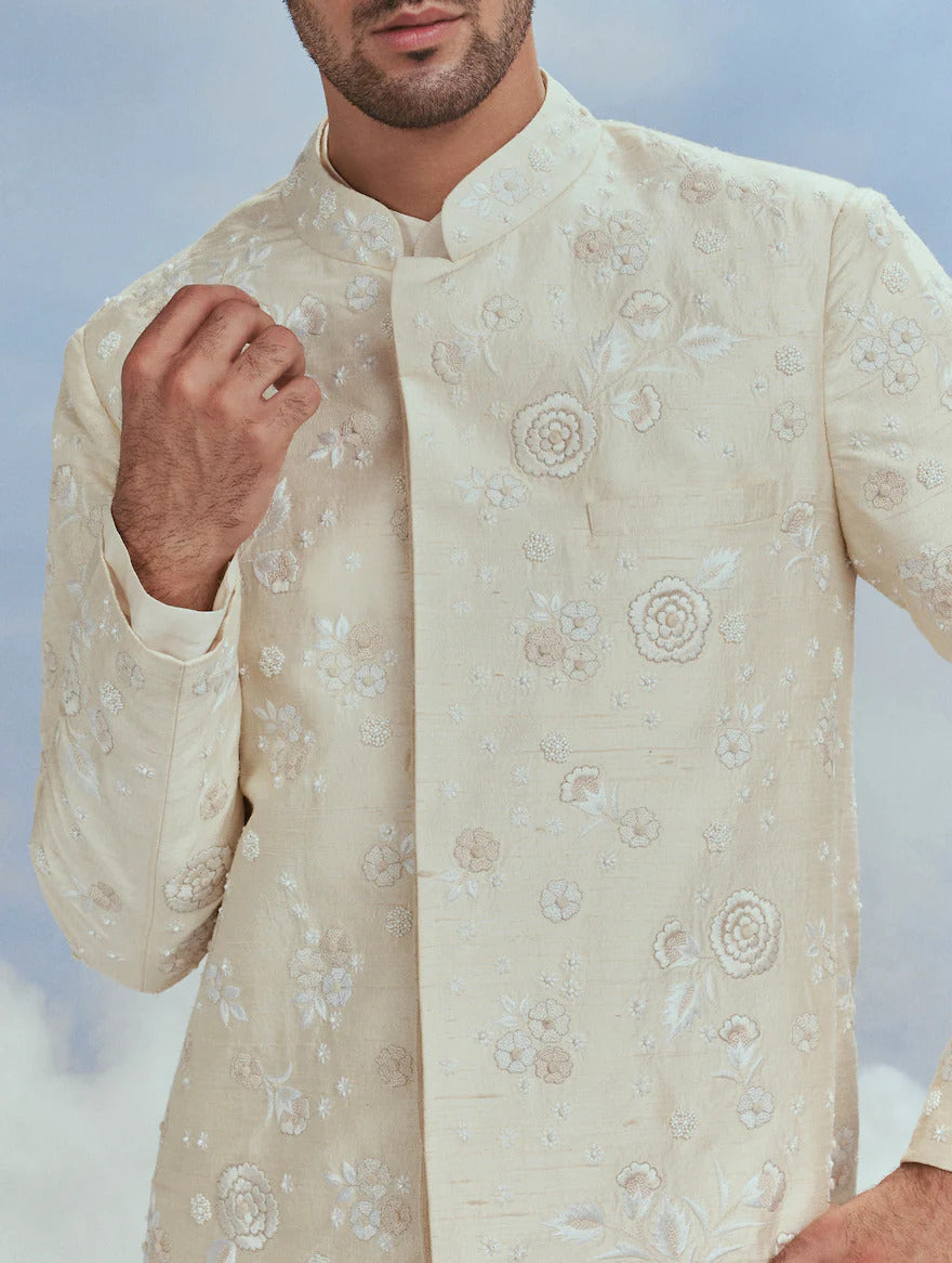 Ivory Mehtab Bagh Jaal Short Sherwani Set