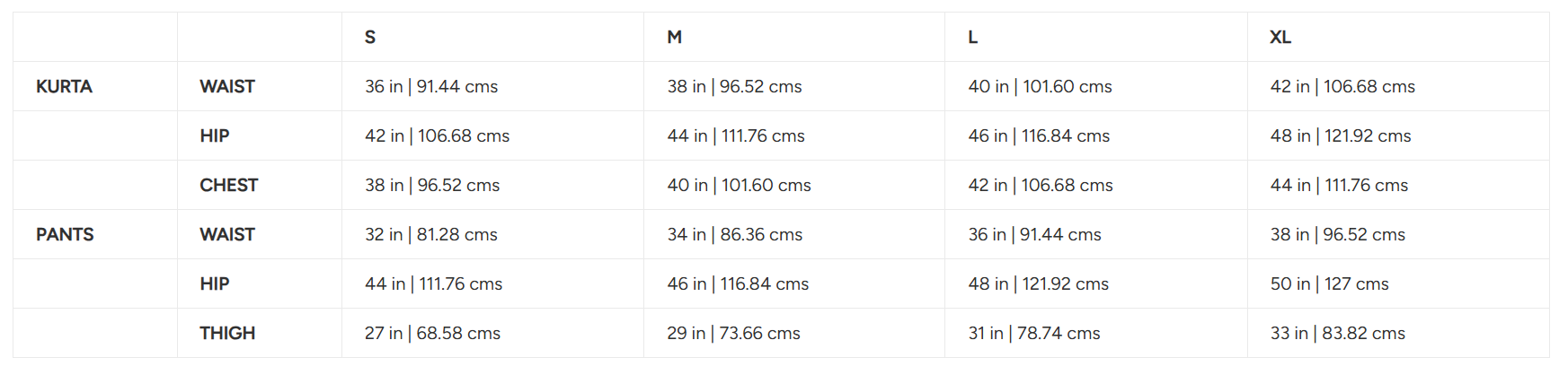 Size Chart