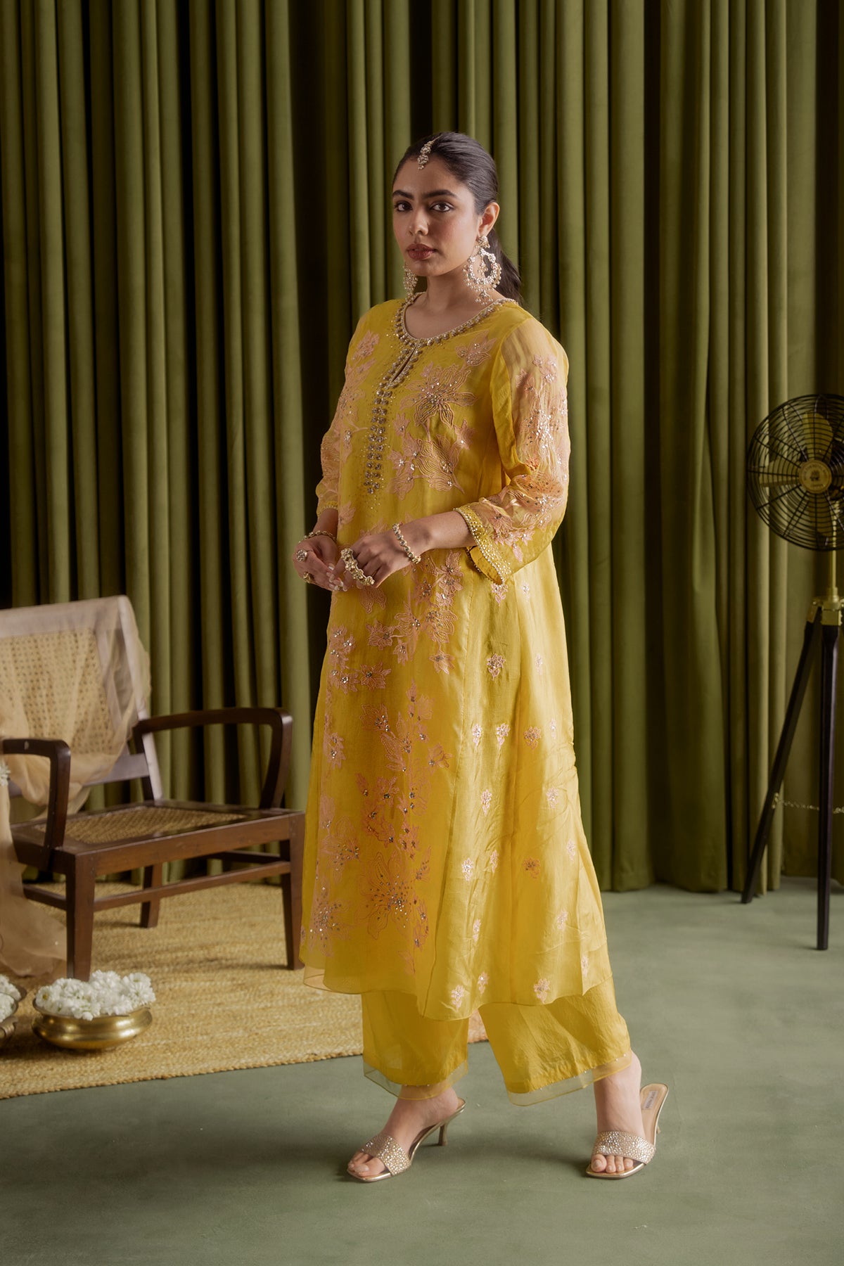 Mango kalidar kurta set with delicate floral embroidery.