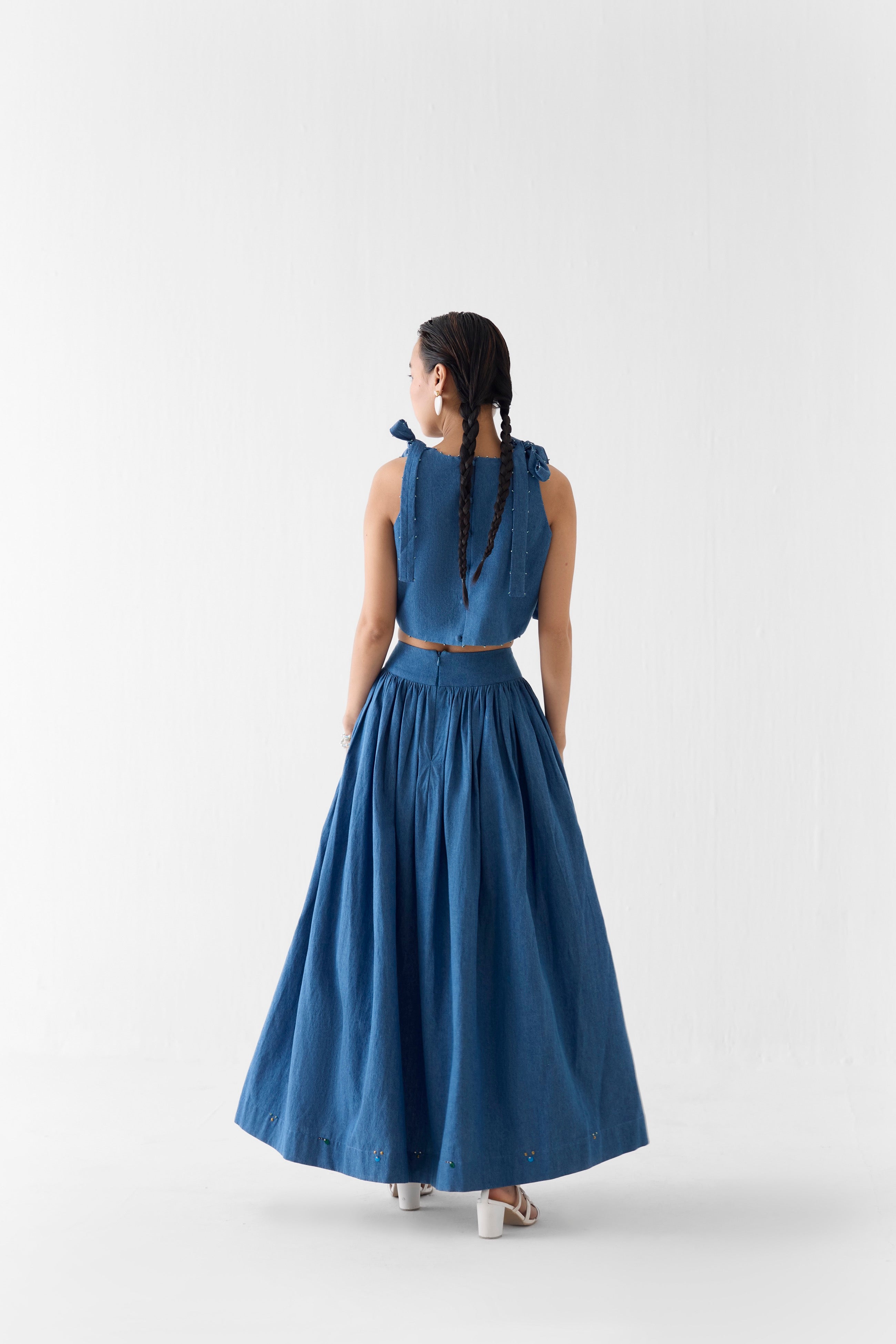 INDIGO CROP TOP & GATHERED SKIRT CO-ORD
