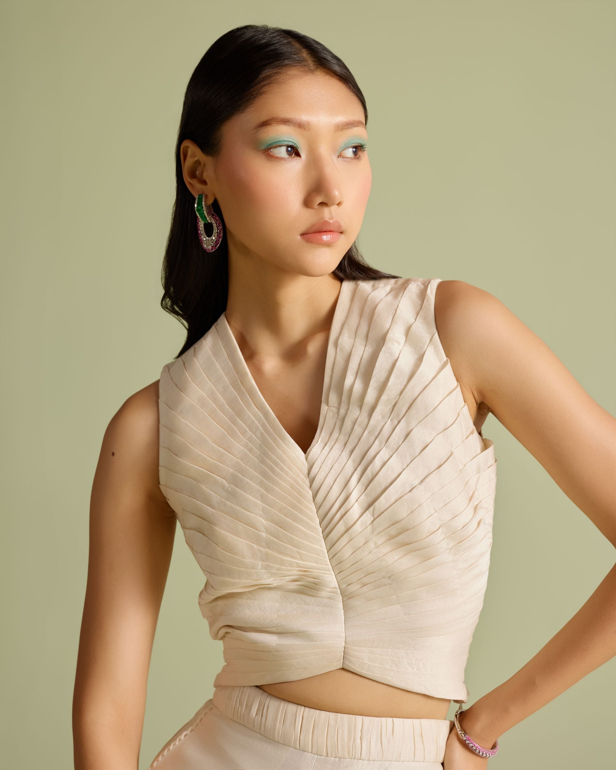 Ivory Pleated Crop Top