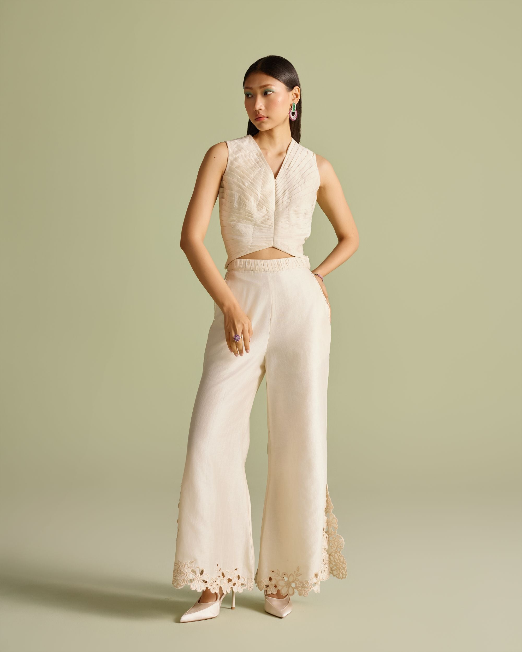 Ivory Pleated Crop Top