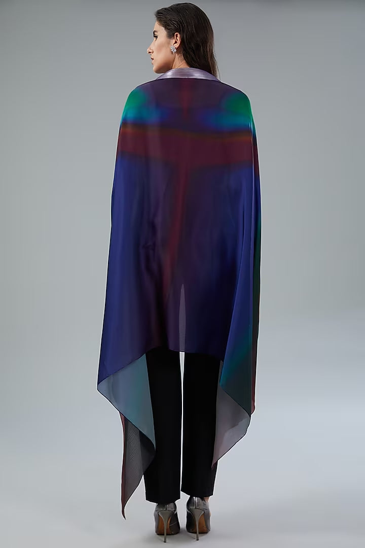 Teal Green Chiffon Draped Cape Top