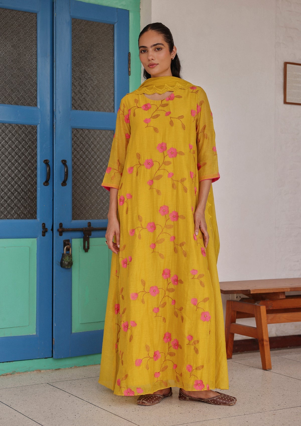 Canary Bloom Embroidered Anarkali