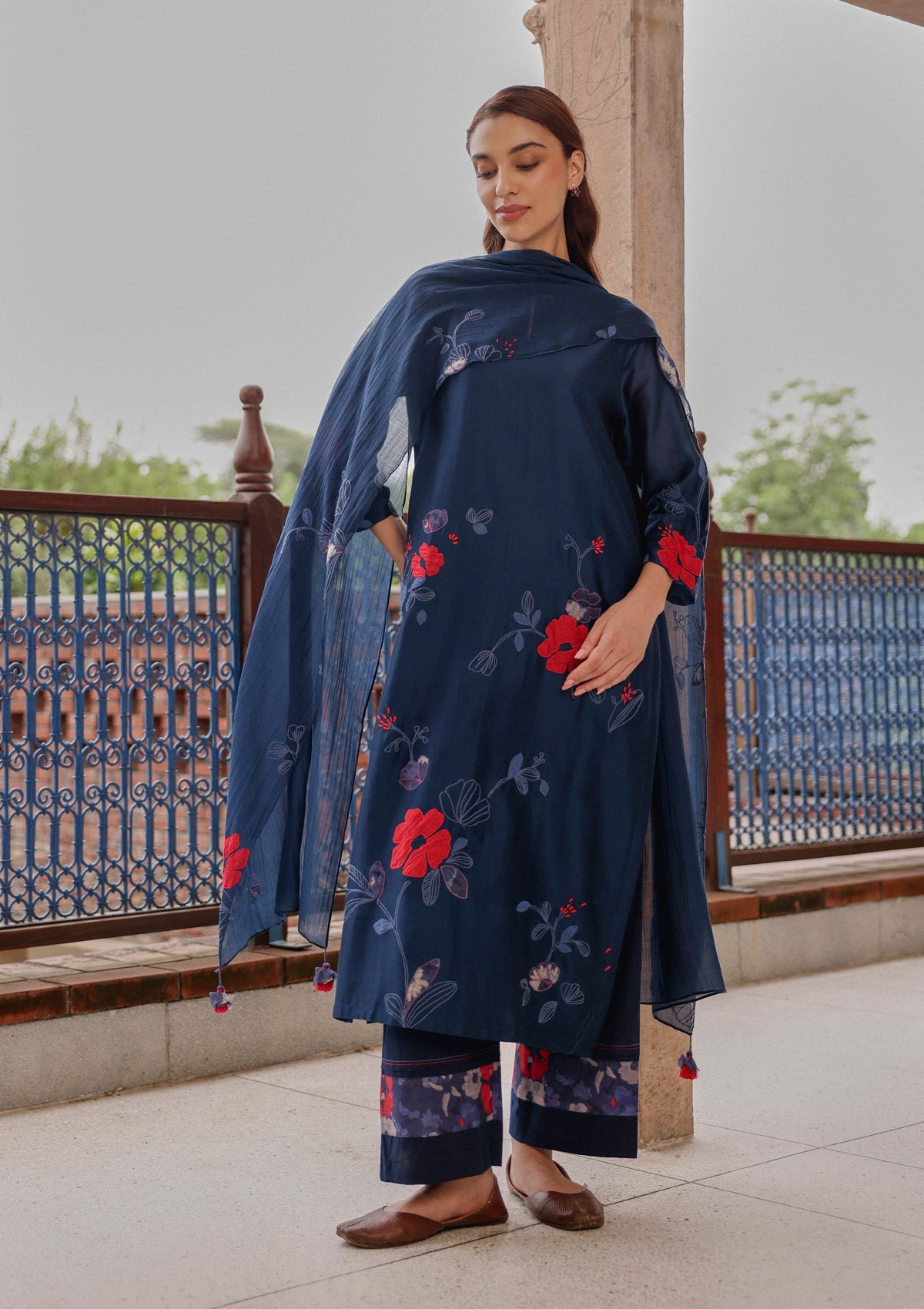 Indigo Bloom Applique Kurta Set