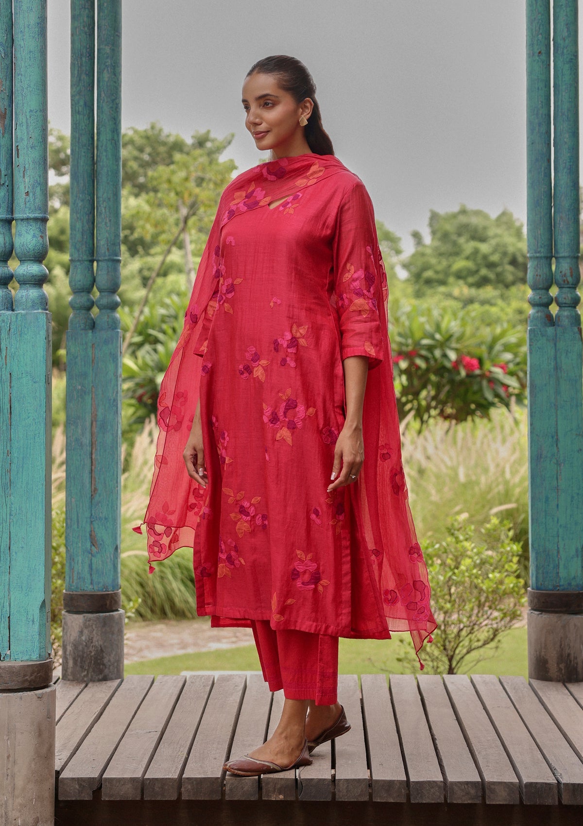 Berry Embroidered Floral Kurta Set