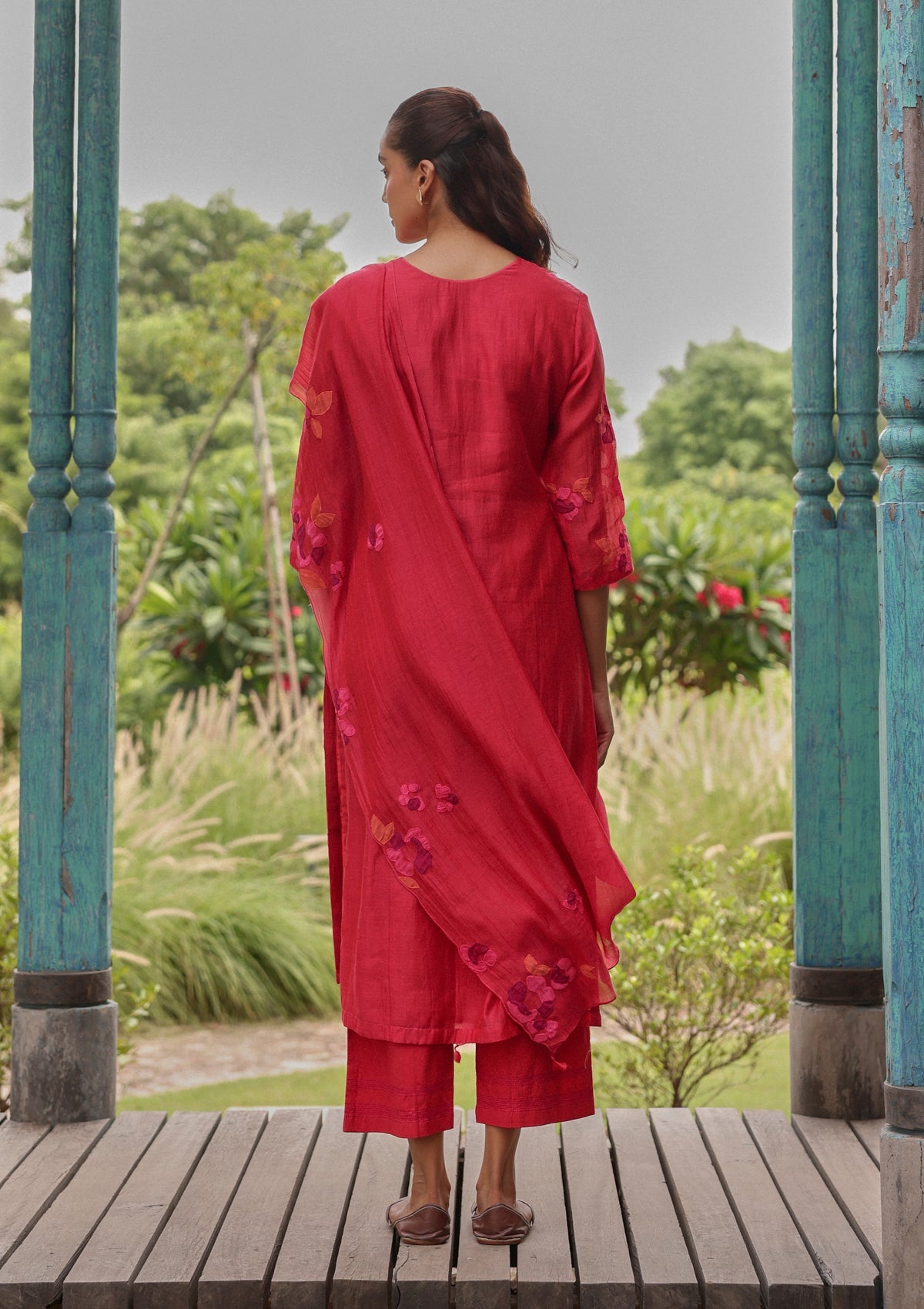 Berry Embroidered Floral Kurta Set