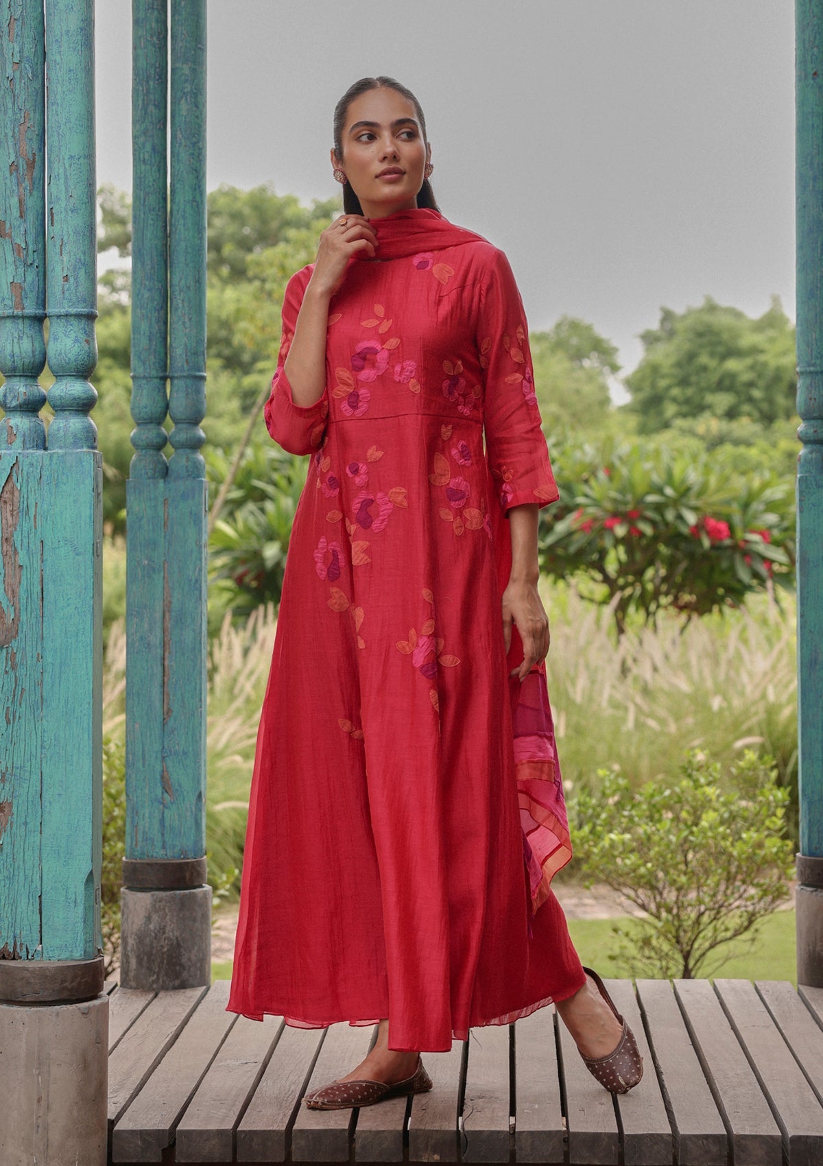 Berry Floral Anarkali Set