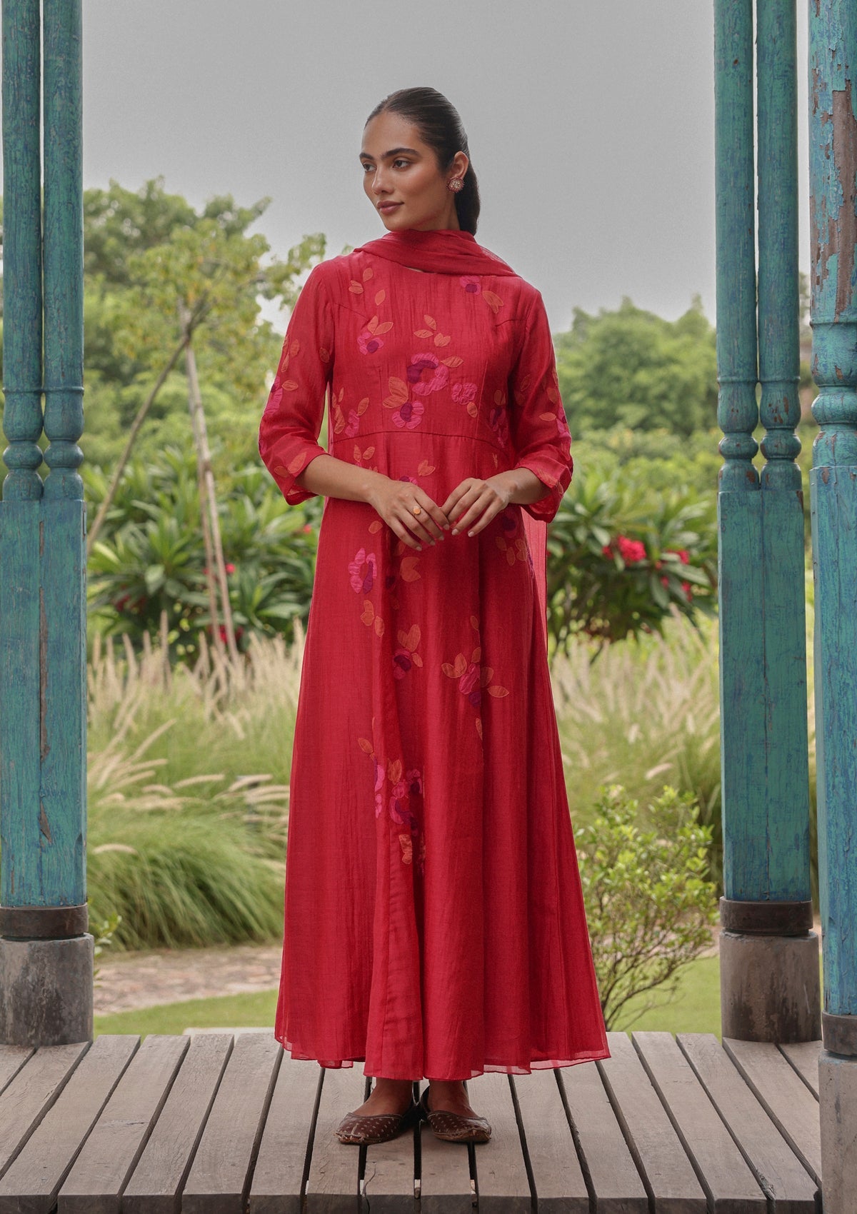 Berry Floral Anarkali Set