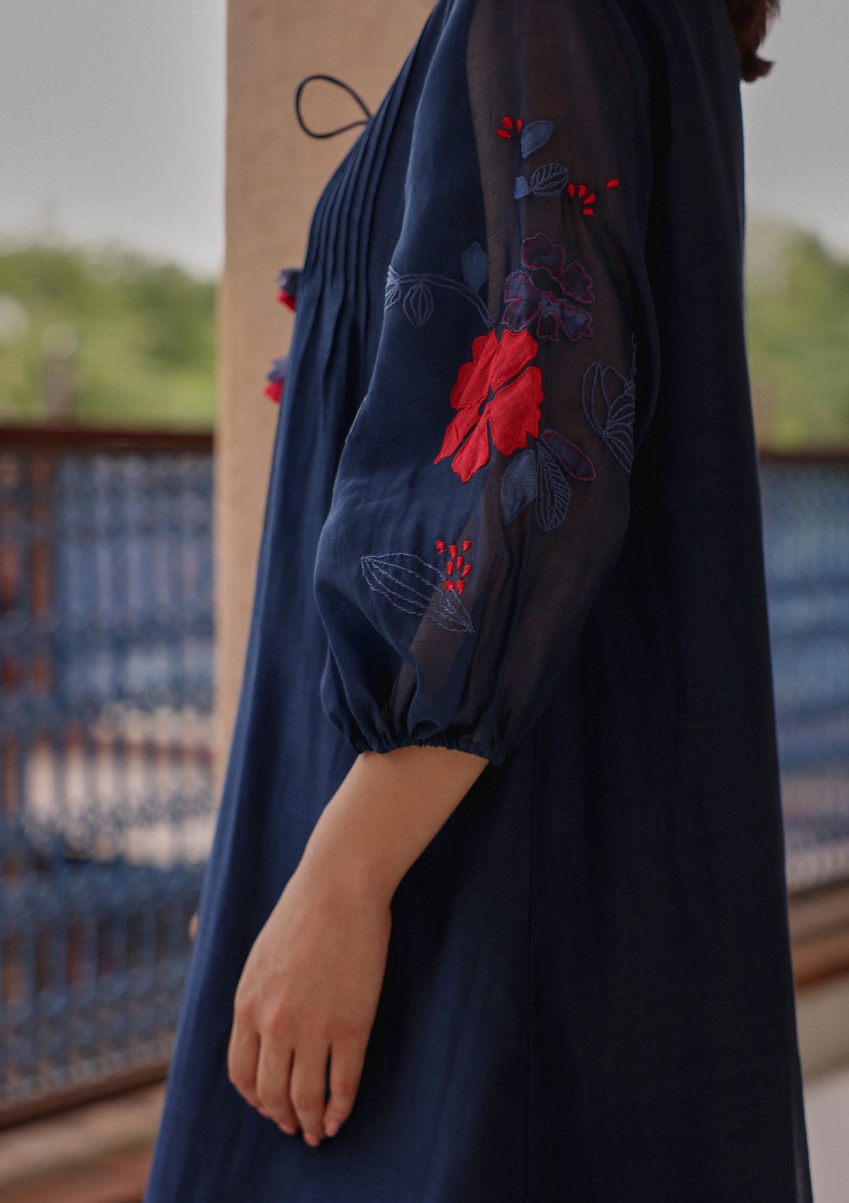 Indigo Bloom Pintuck Dress