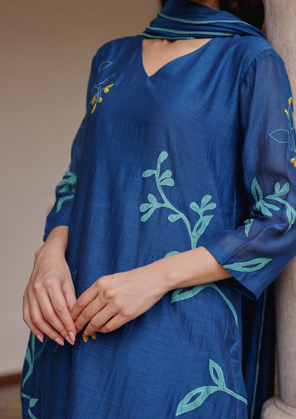 Indigo Bloom Applique Kurta Set