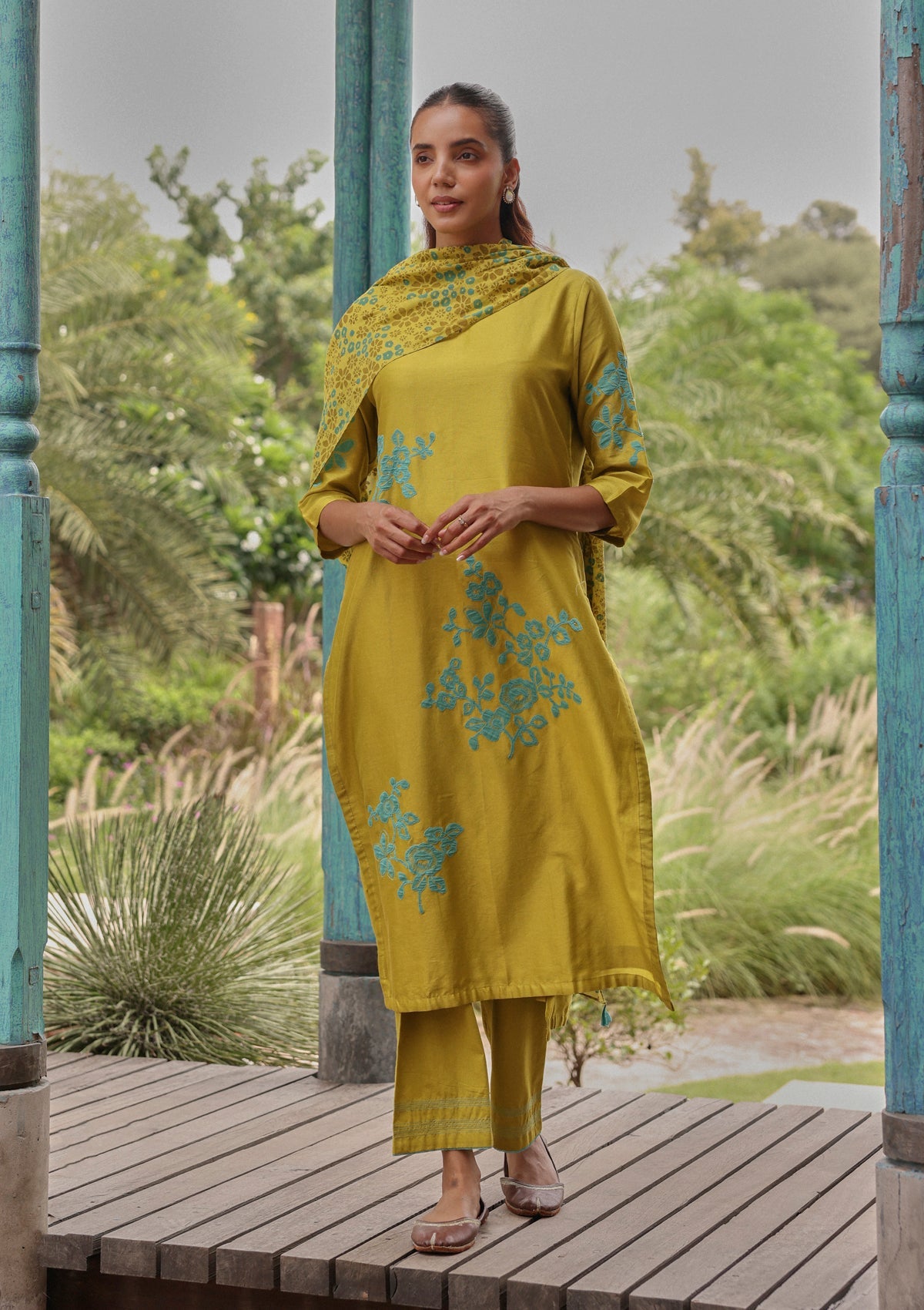 Ochre Applique Kurta Set