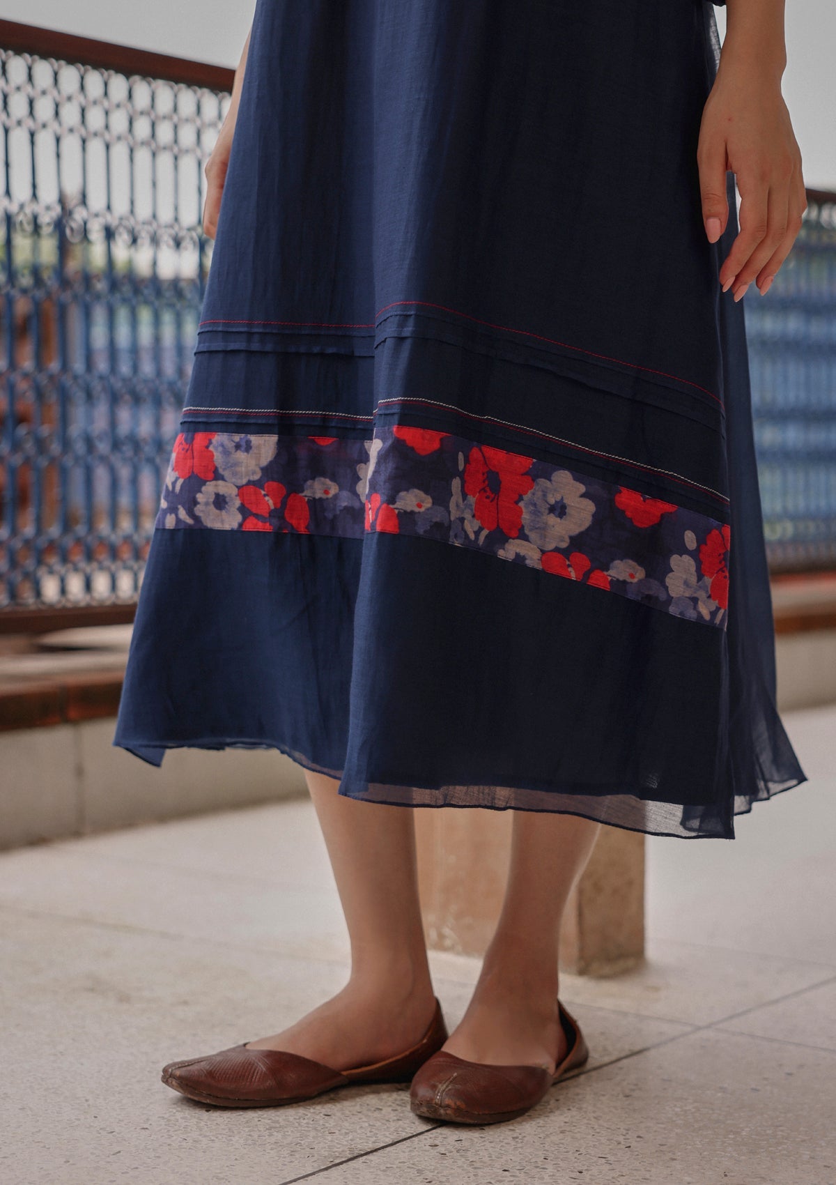 Indigo Bloom Pintuck Dress