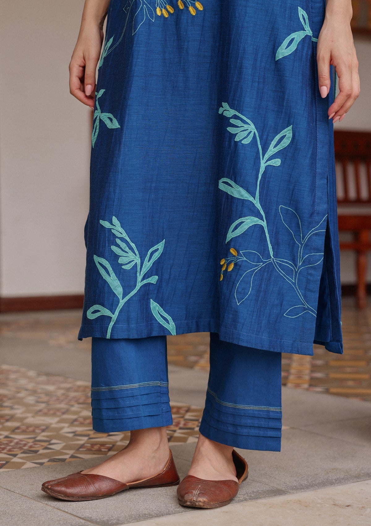 Indigo Bloom Applique Kurta Set