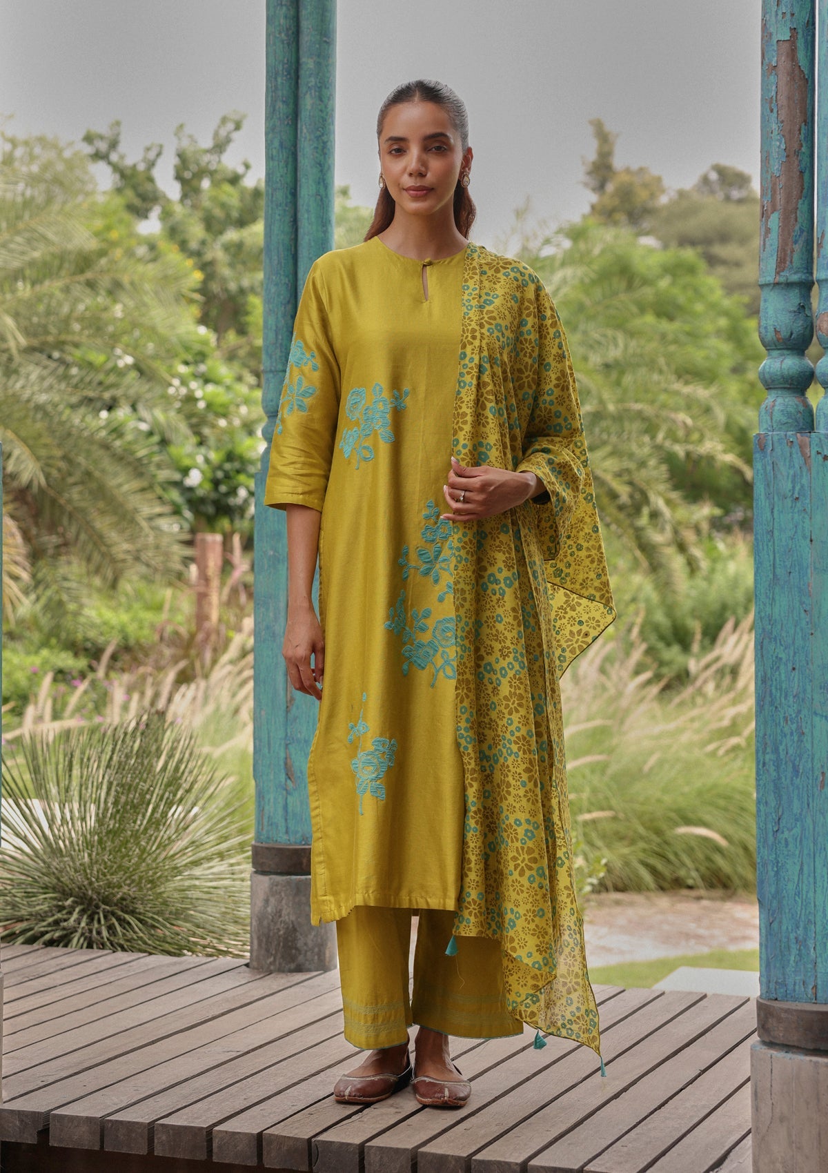 Ochre Applique Kurta Set