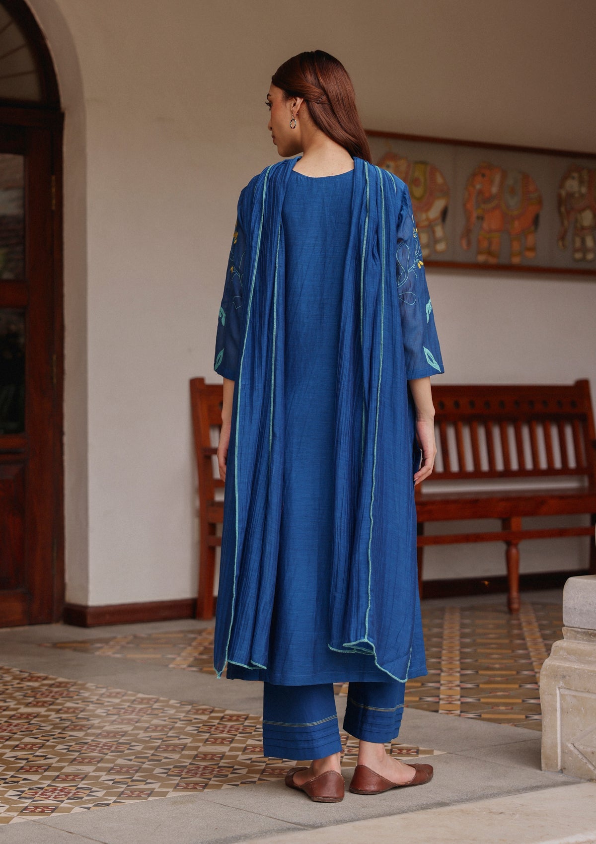 Indigo Bloom Applique Kurta Set