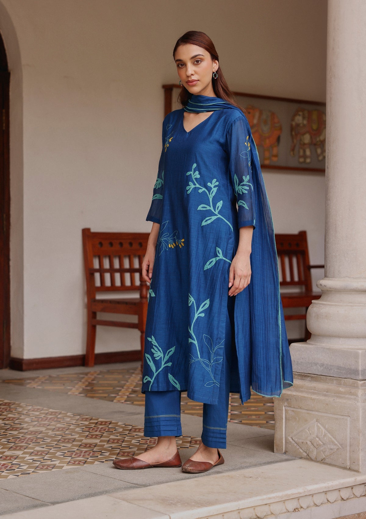 Indigo Bloom Applique Kurta Set