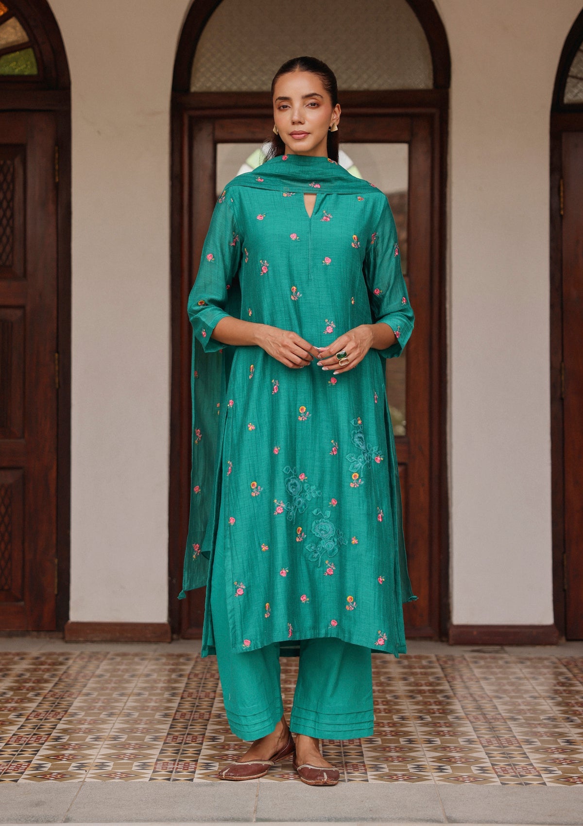 Teal Bloom Kurta Set