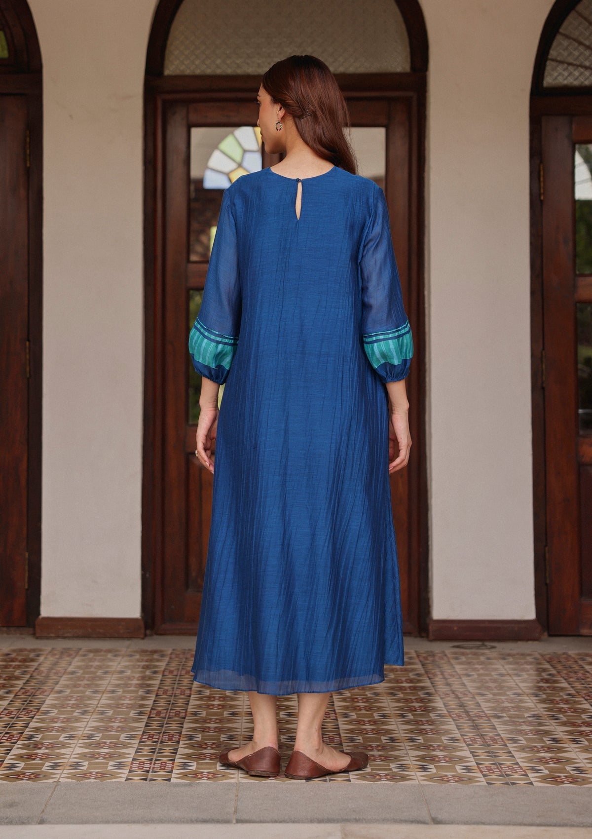 Indigo Pintuck Dress