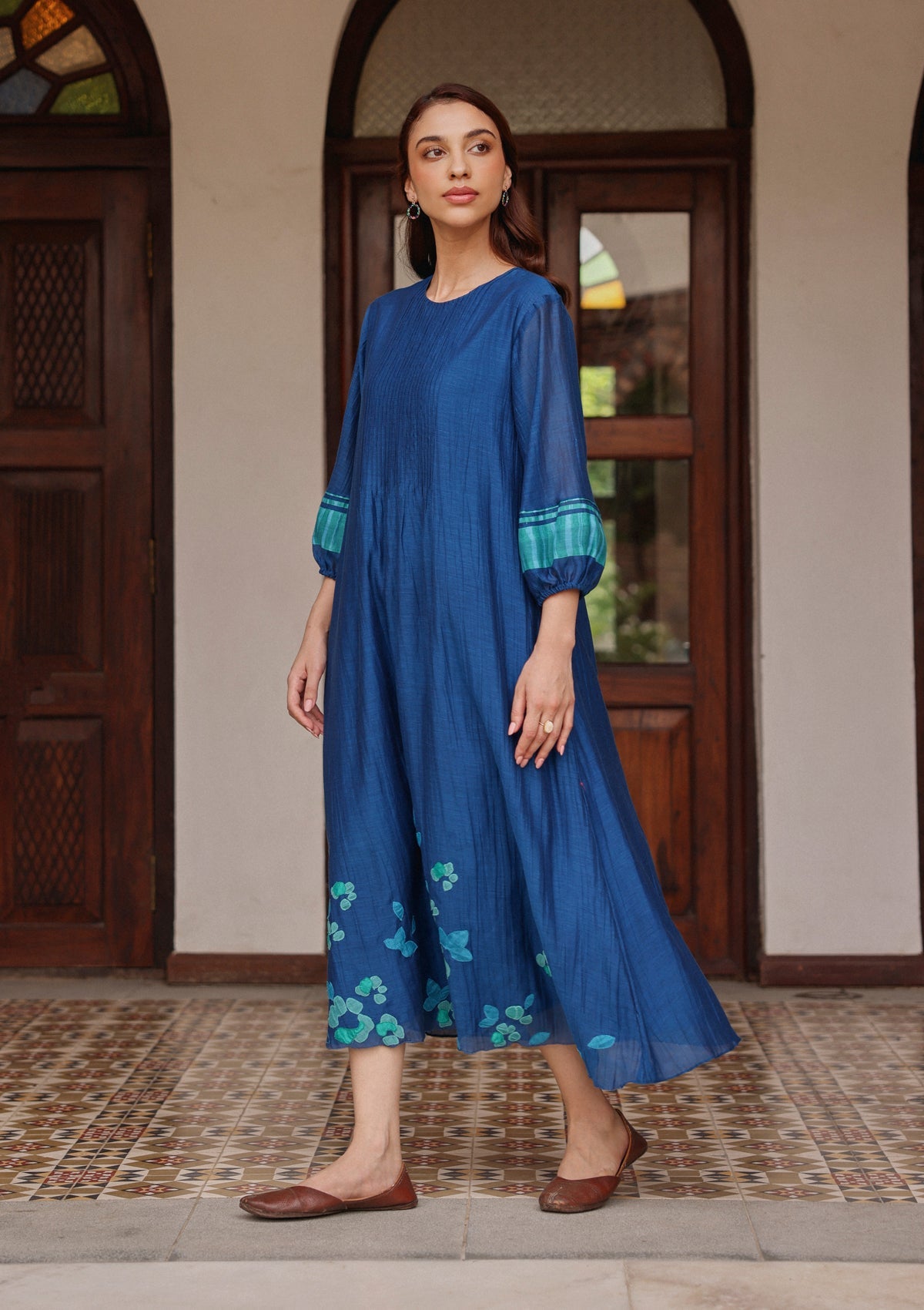 Indigo Pintuck Dress