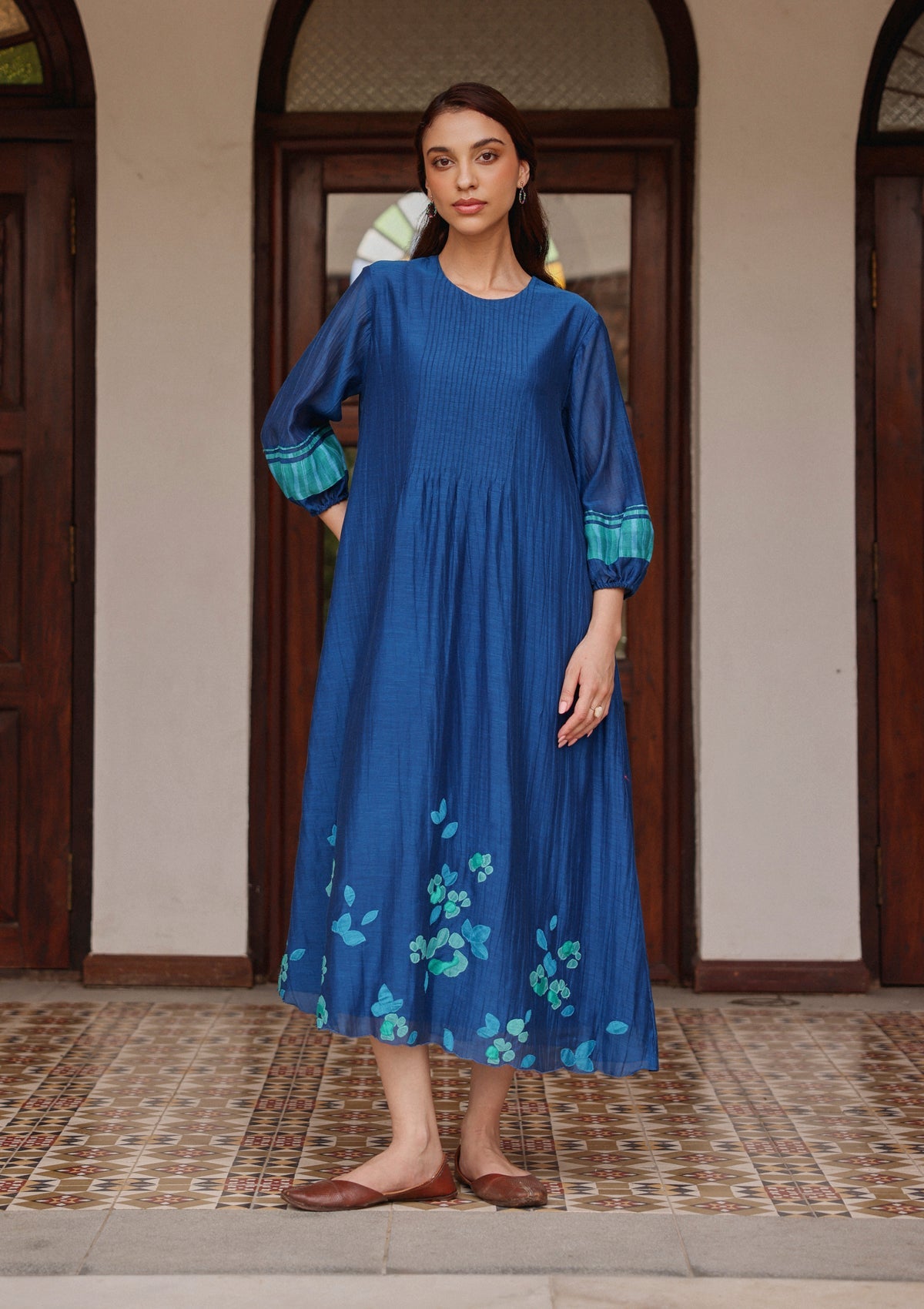 Indigo Pintuck Dress