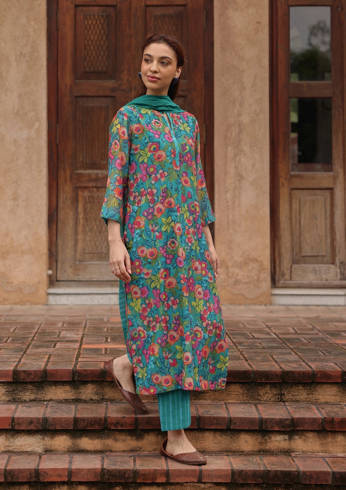 Teal Bloom Kurta Set