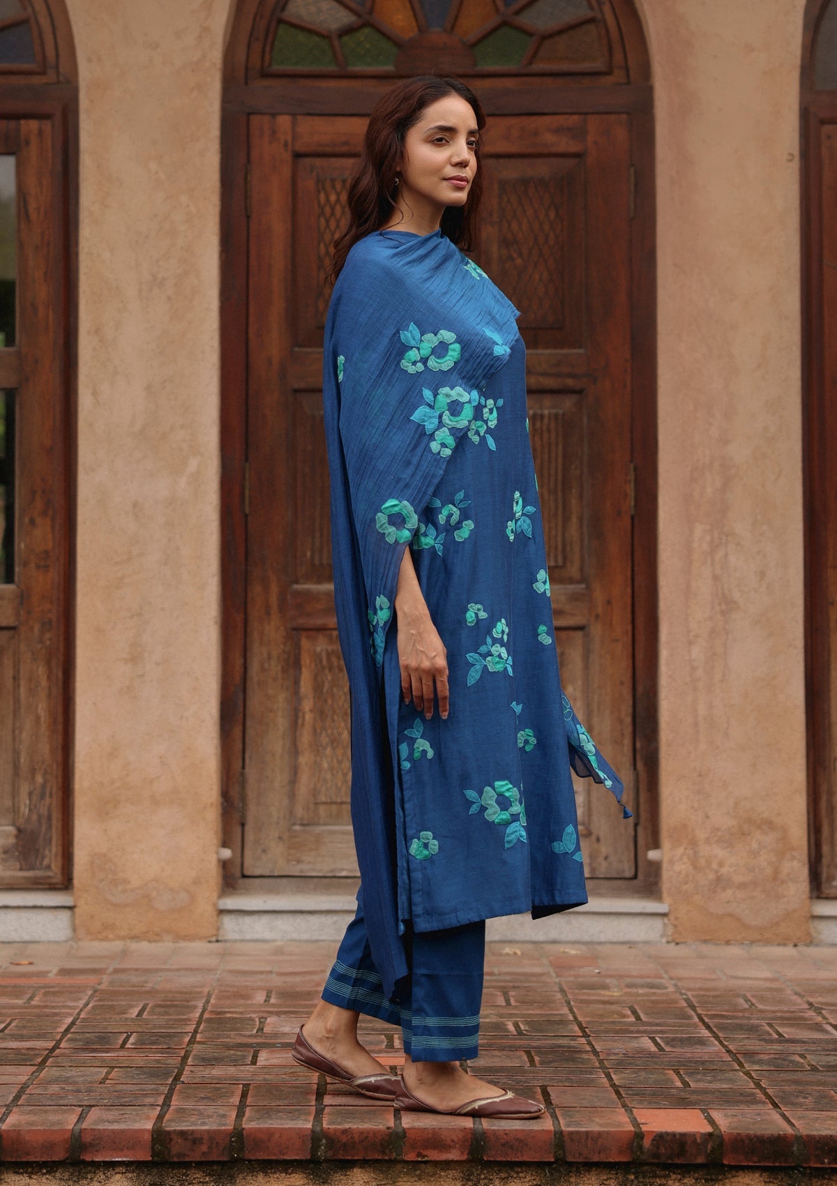 Indigo Bloom Applique Kurta Set