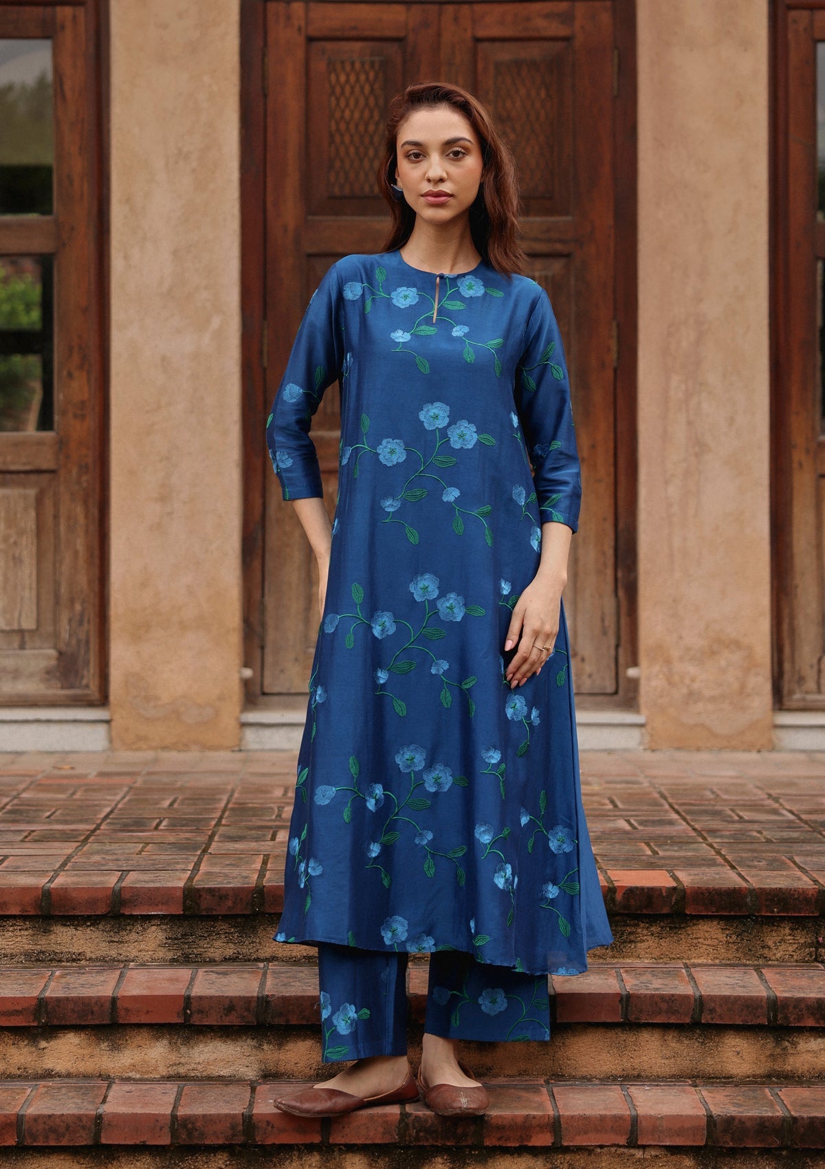 Indigo Bloom Embroidered Co-ord Set