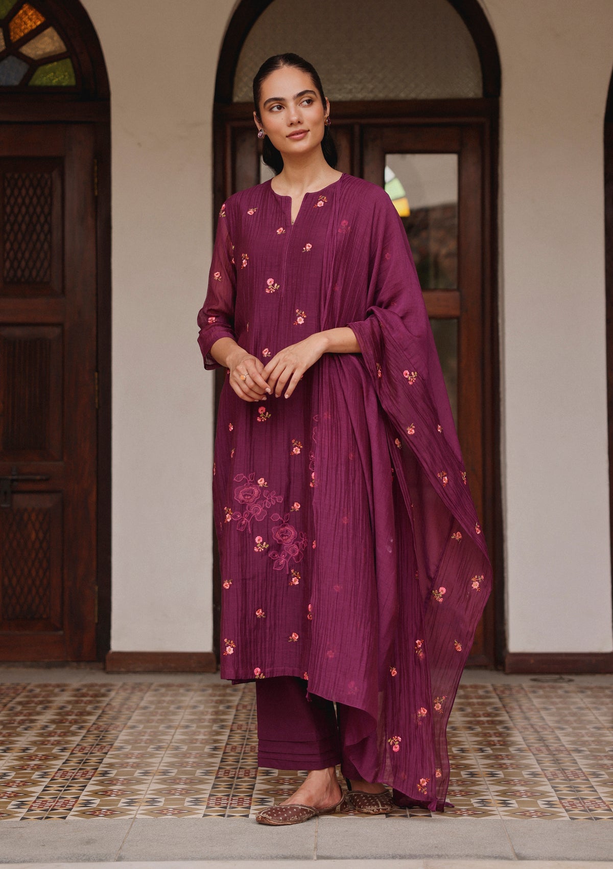 Amethyst Bloom Embroidered Kurta Set