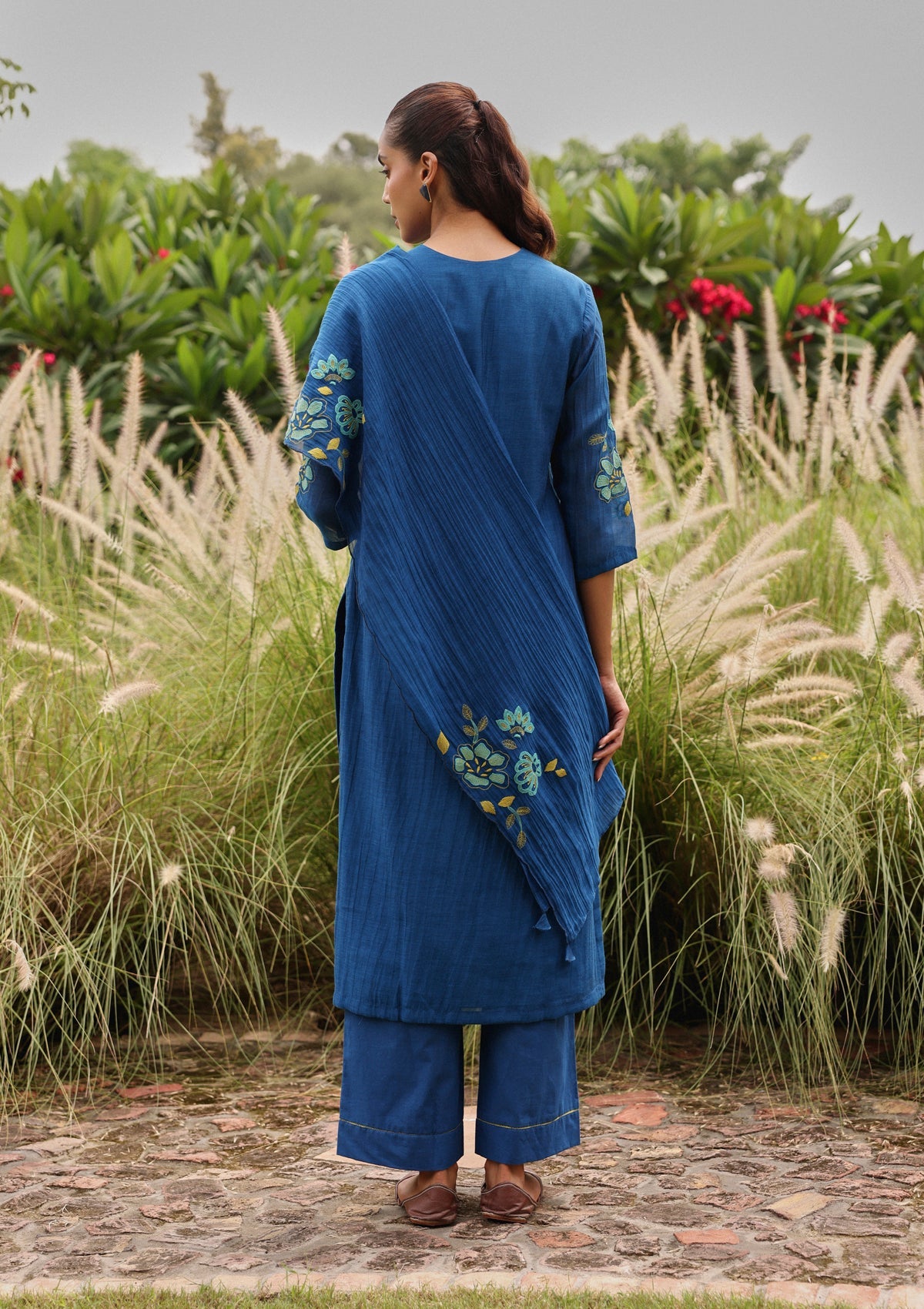 Indigo Applique Bloom Kurta Set