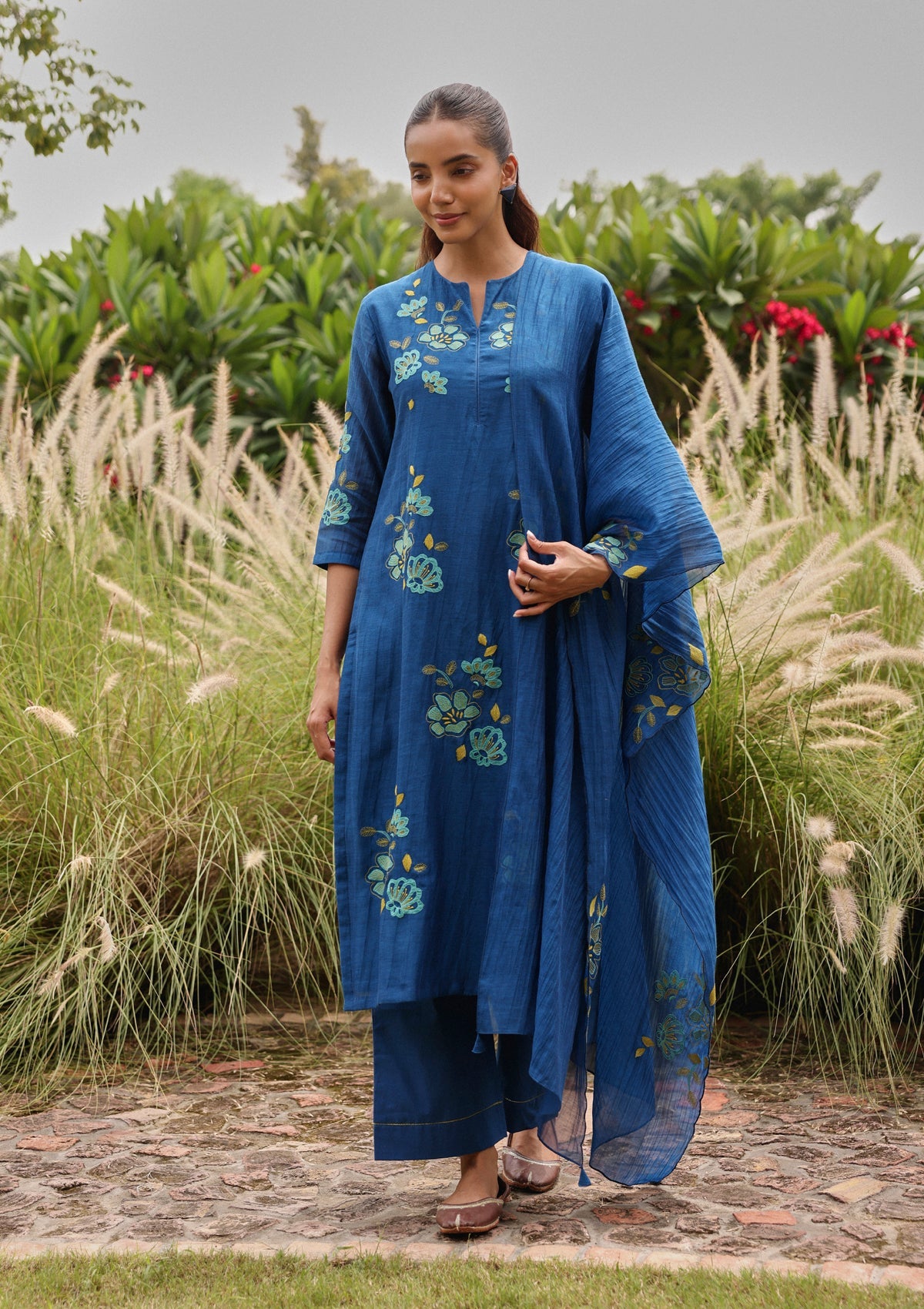 Indigo Applique Bloom Kurta Set