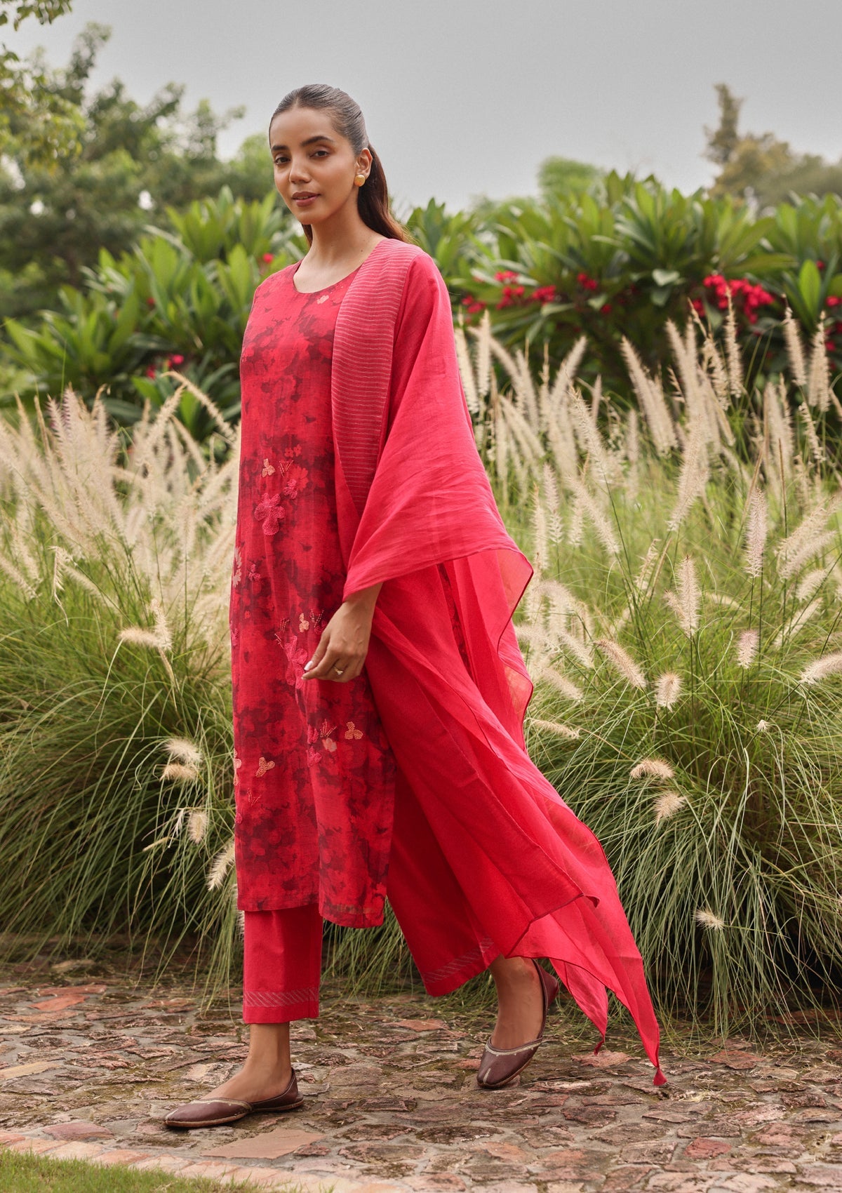 Rosewood Bloom Embroidered Kurta Set