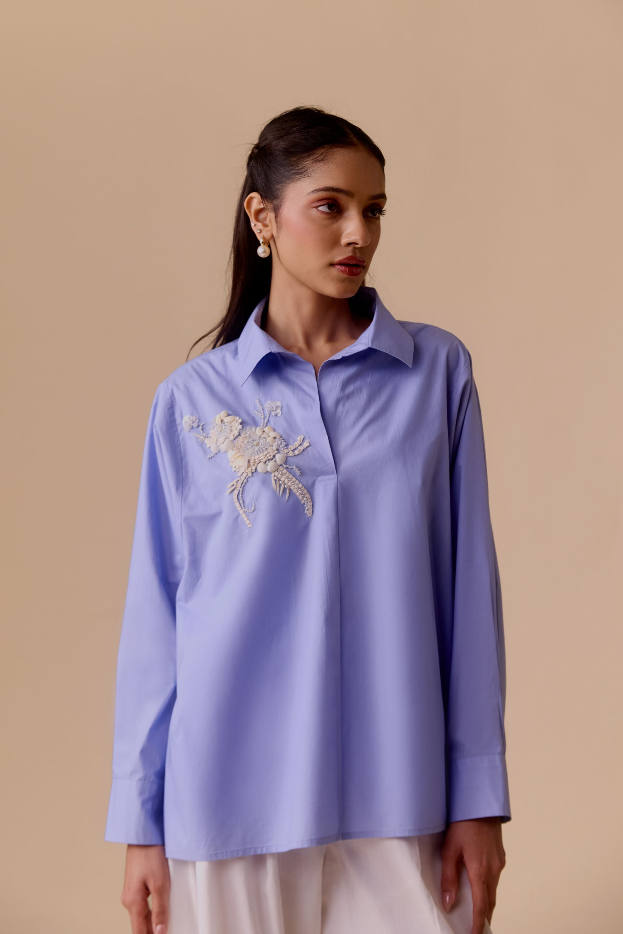 Nisha Blue classic hand embroidered shirt