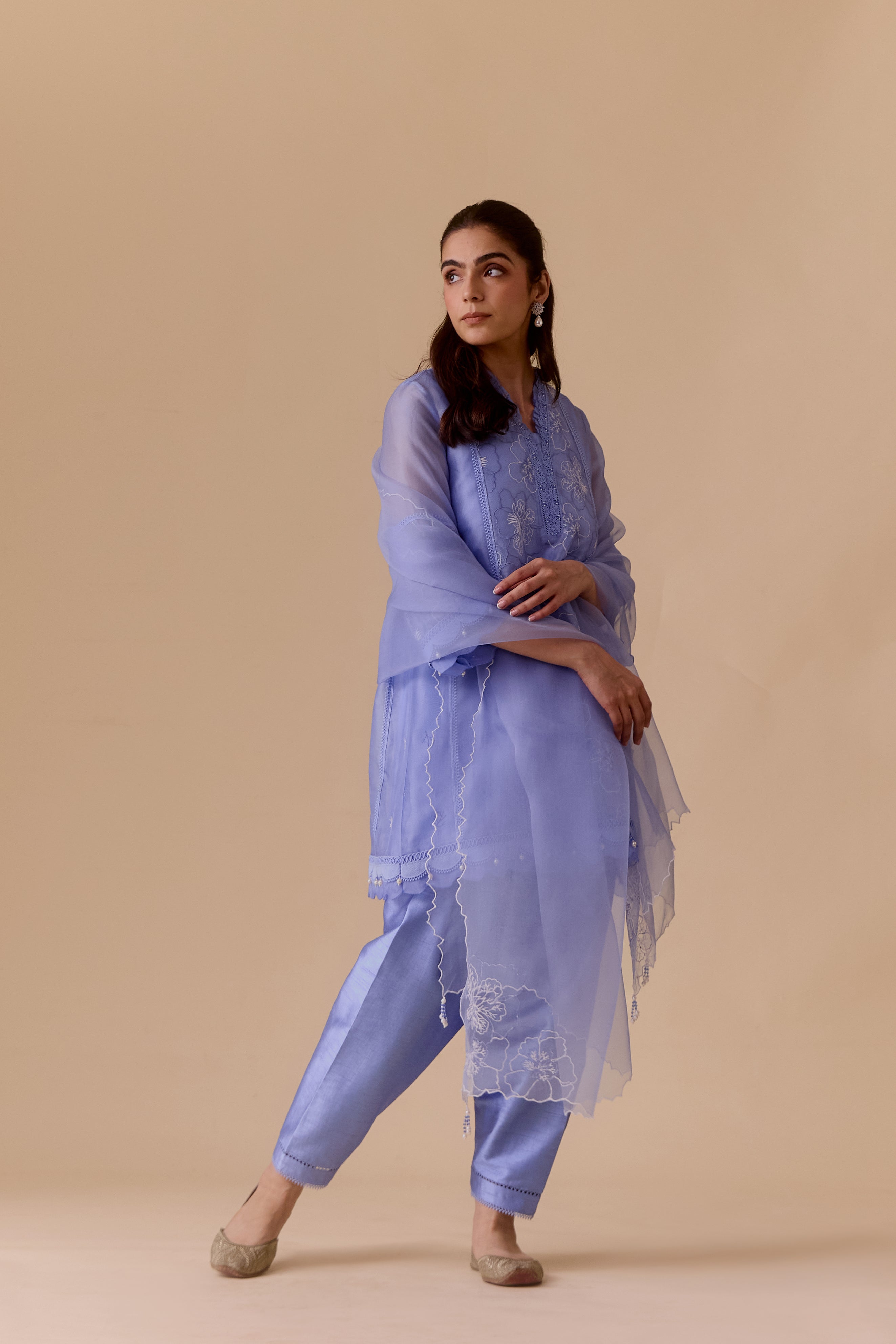 Farida Blue emboidered summer kurta set